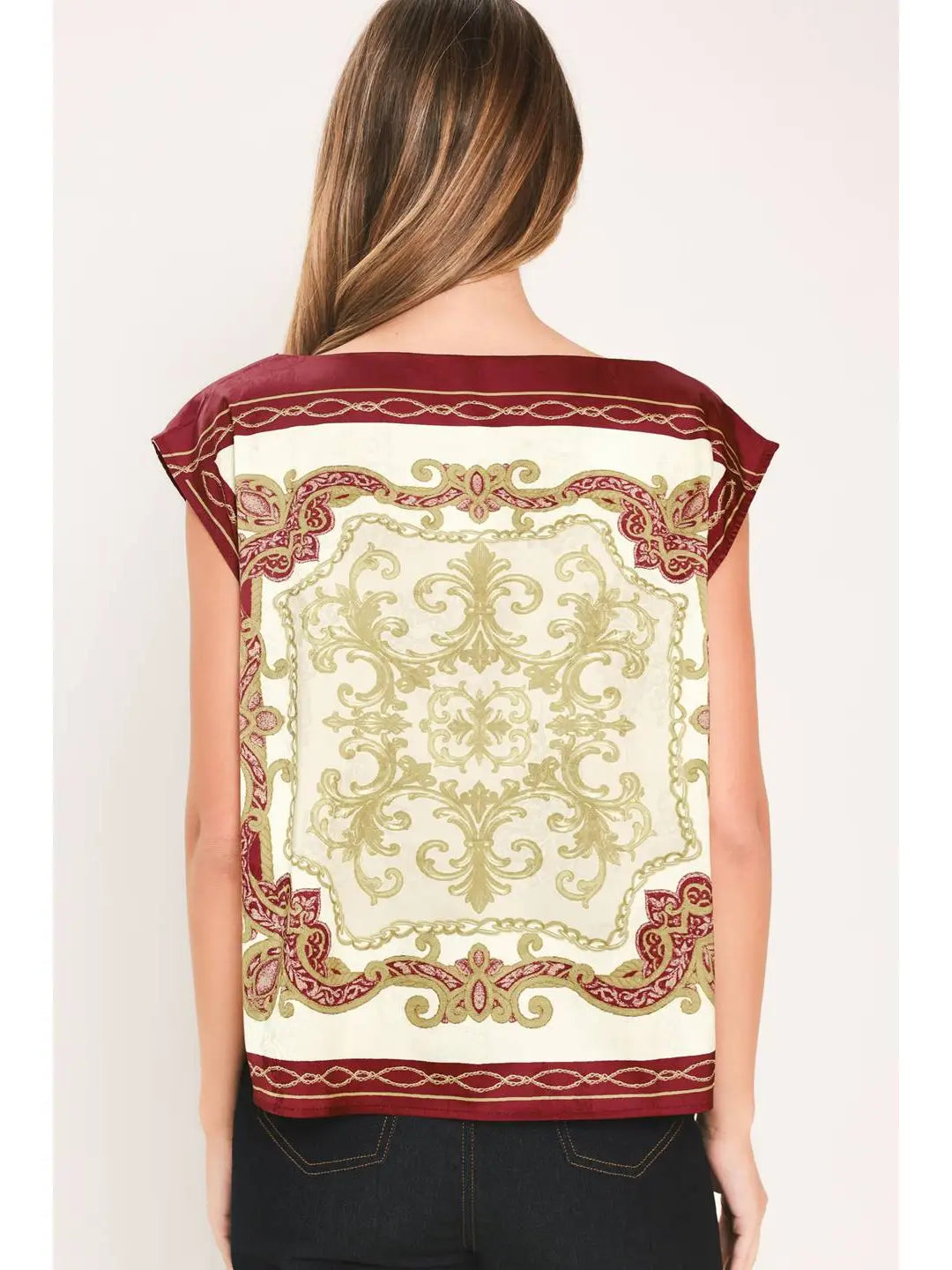 Scarf Woven Top-Burgandy