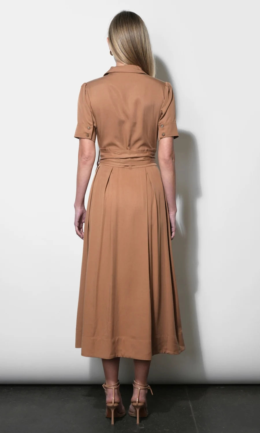 Fable Pleated Pocket Shirt Maxi Dress-CAMEL