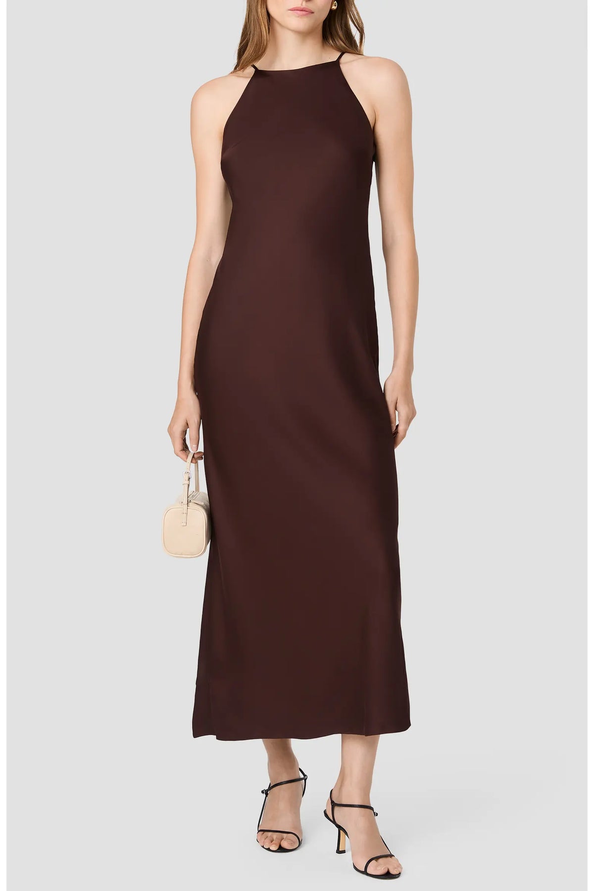 Ennis Satin Halter Maxi Slip Dress-Cocoa