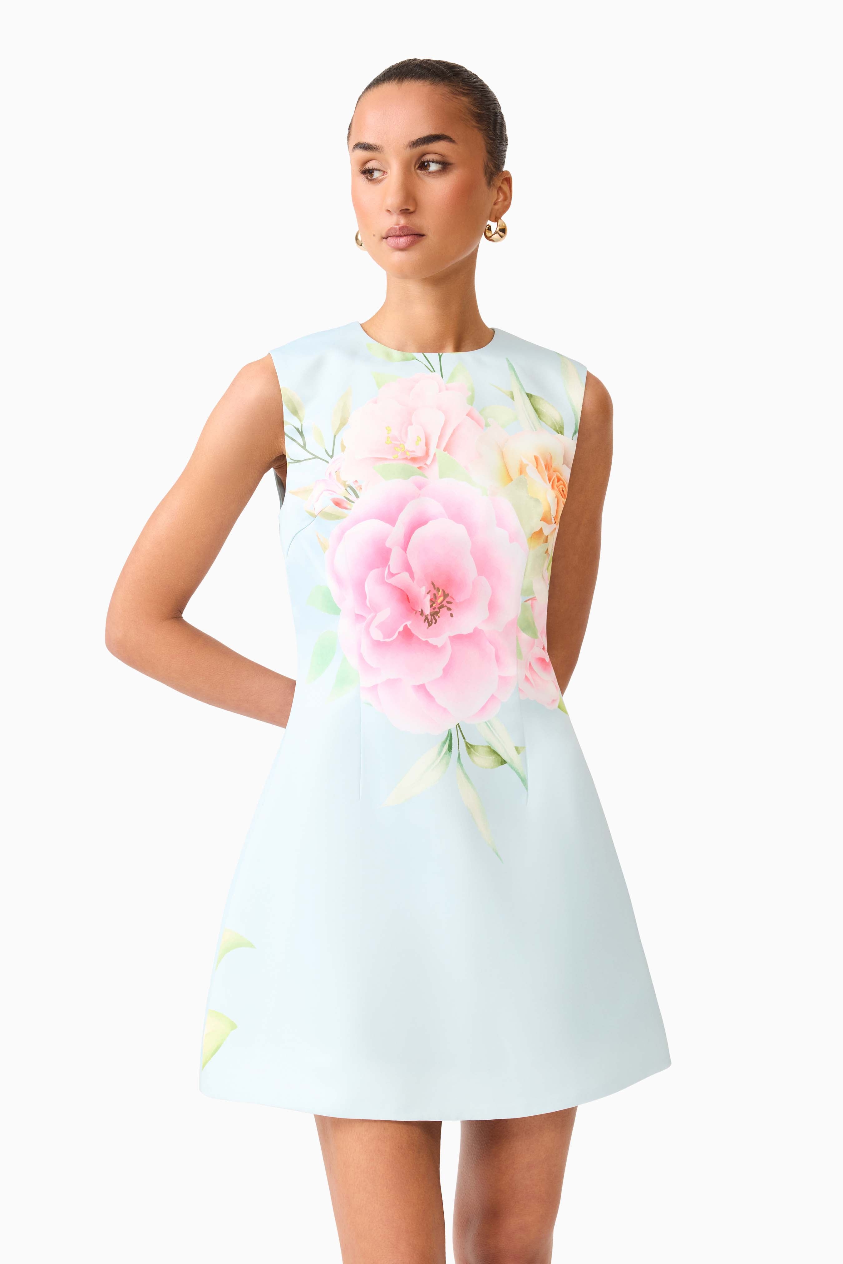 Elliatt- Harper Shift Mini Dress-Baby Blue Floral