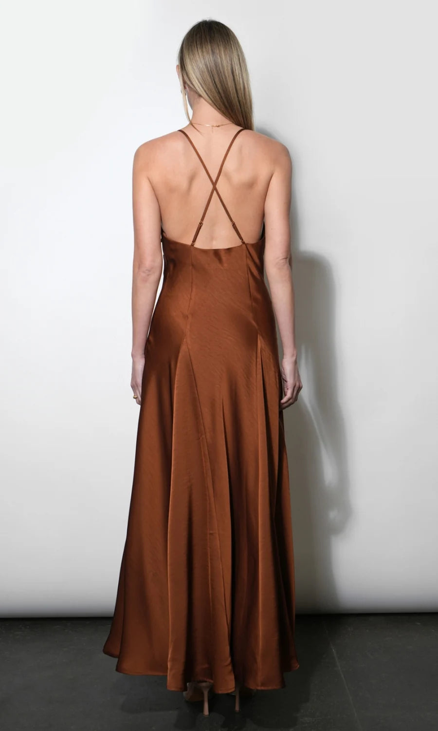 Etta Satin Cross Back Maxi Dress-Camel
