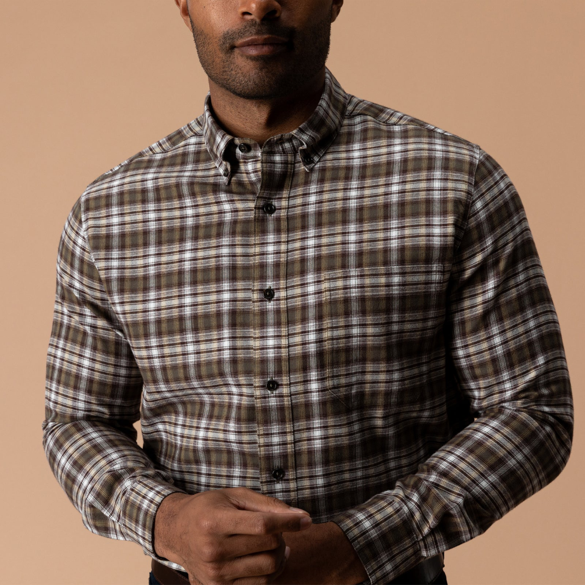Cotton Flannel Shirt - Crocodile Brown