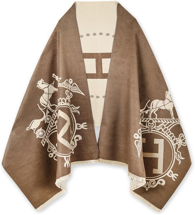 H Silky Shawl - Toffee/Cream