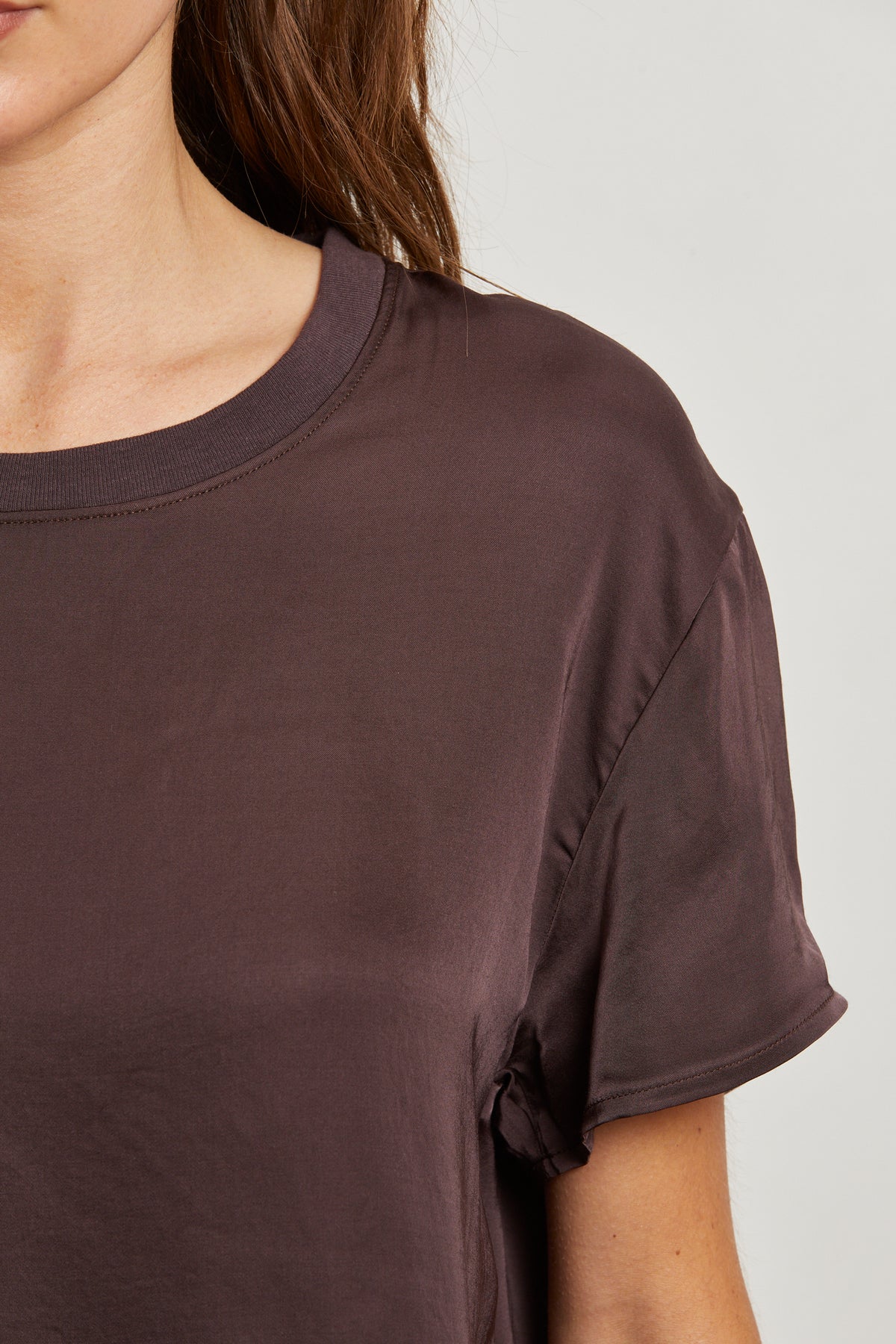 Delphine Satin Crewneck-Cocoa