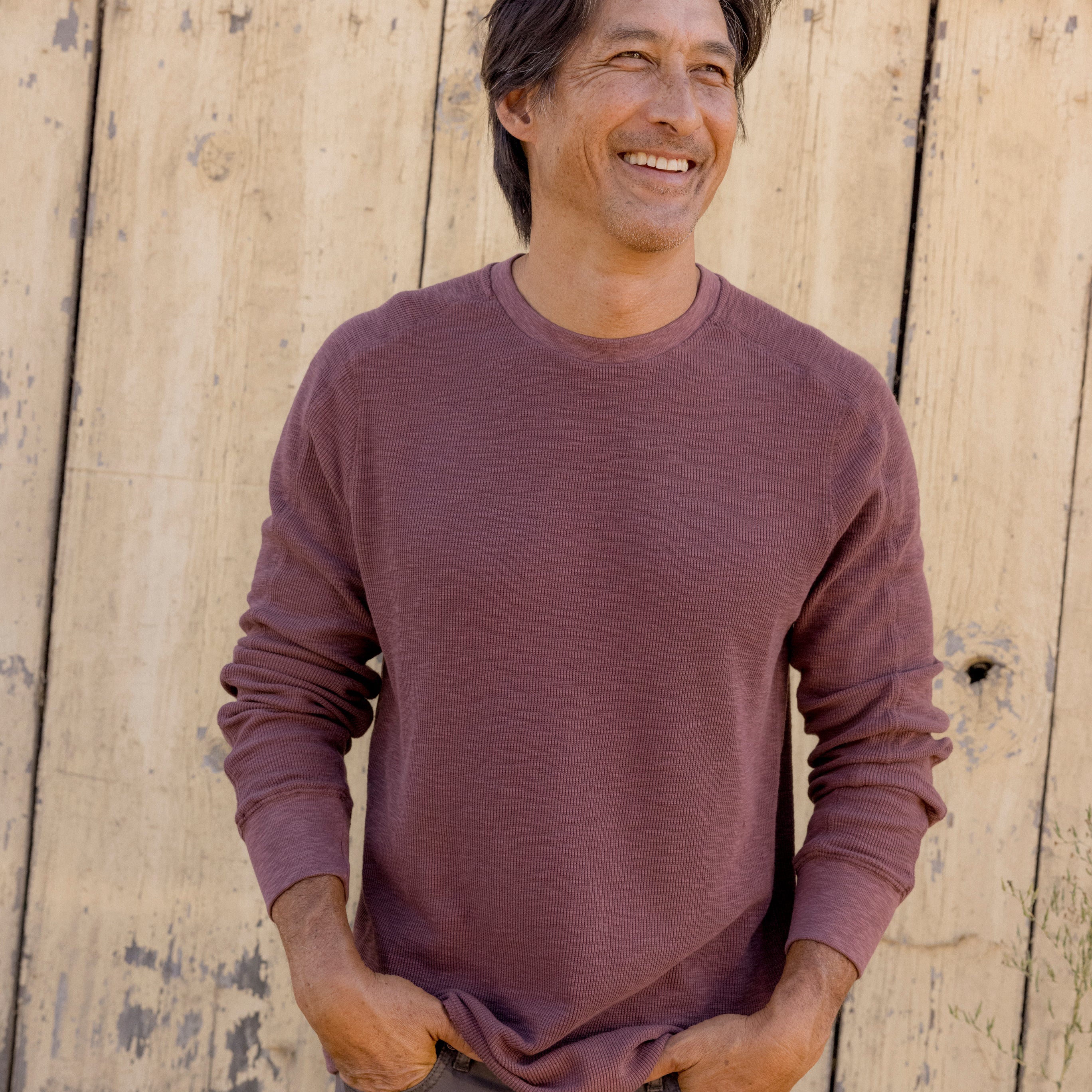 Clint Waffle Cotton Crew - Root Beer