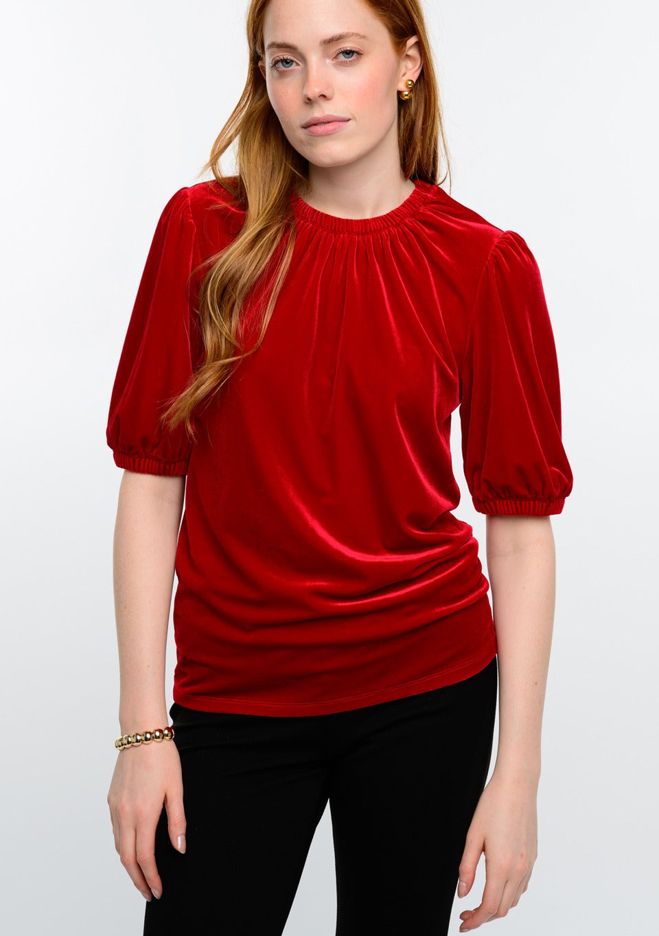 Velvet Rouched Neck Top