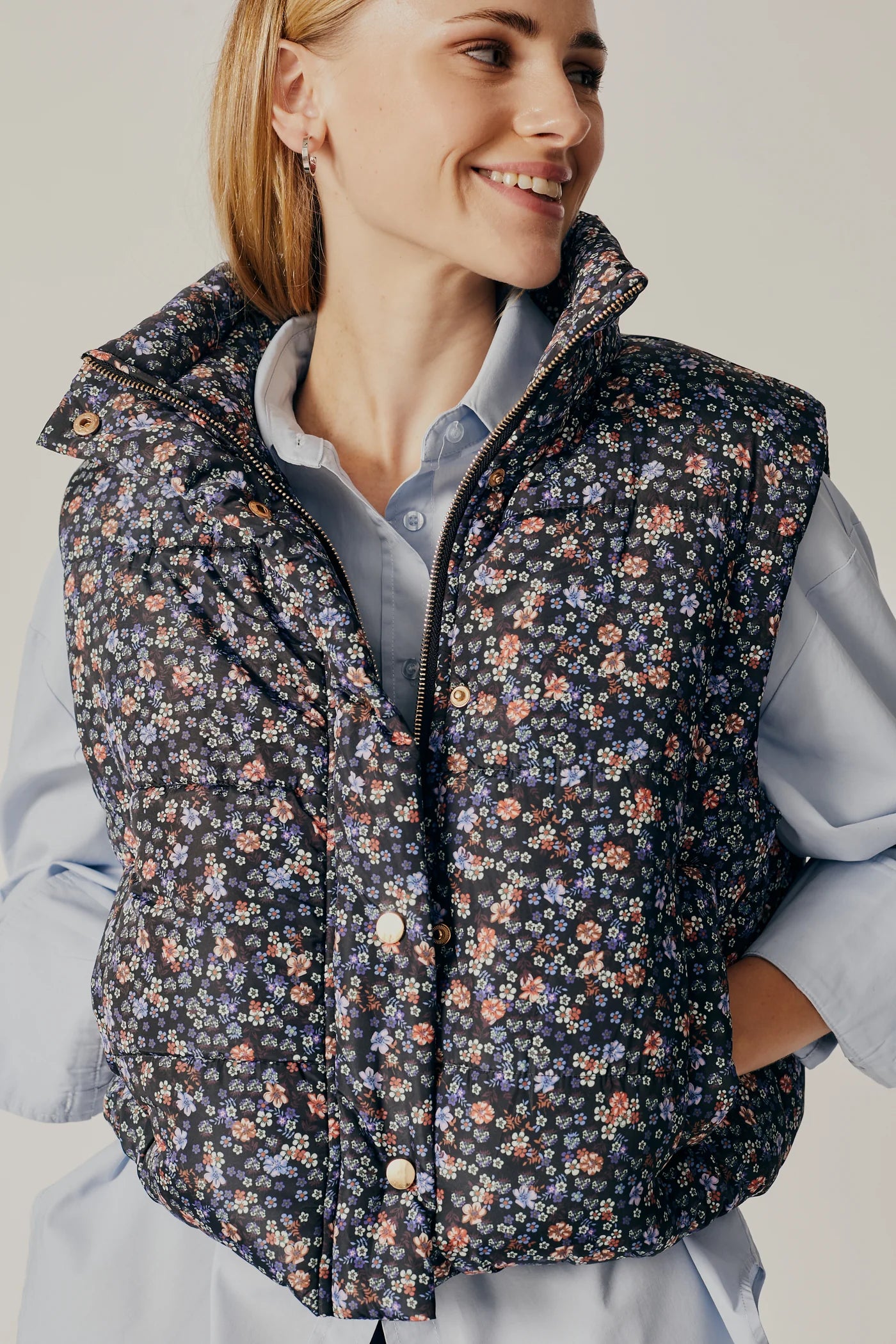 Styx Printed Floral Puffer Vest