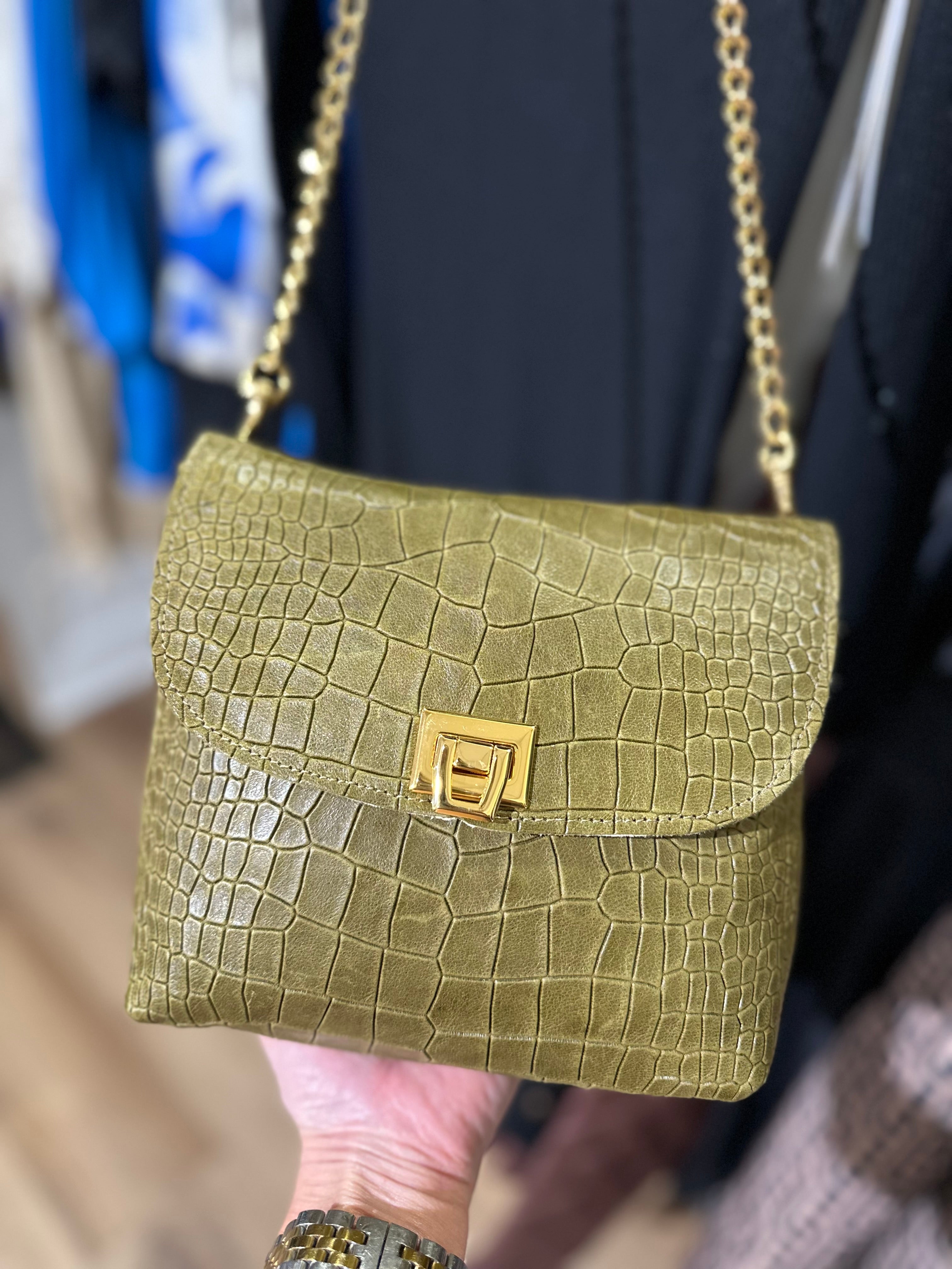 Green Croc Crossbody Bag