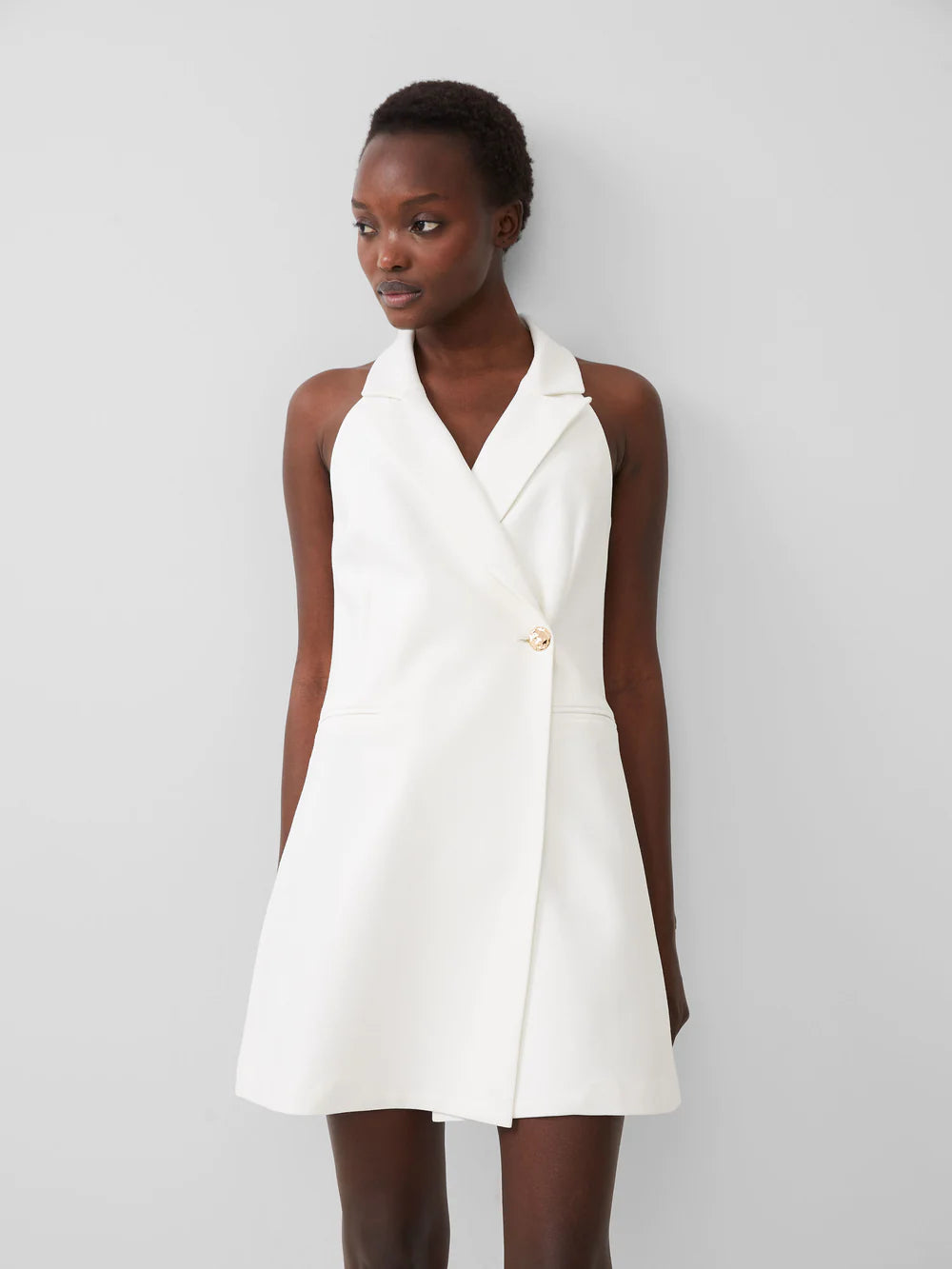 Whisper Halter Blazer Dress in Summer White