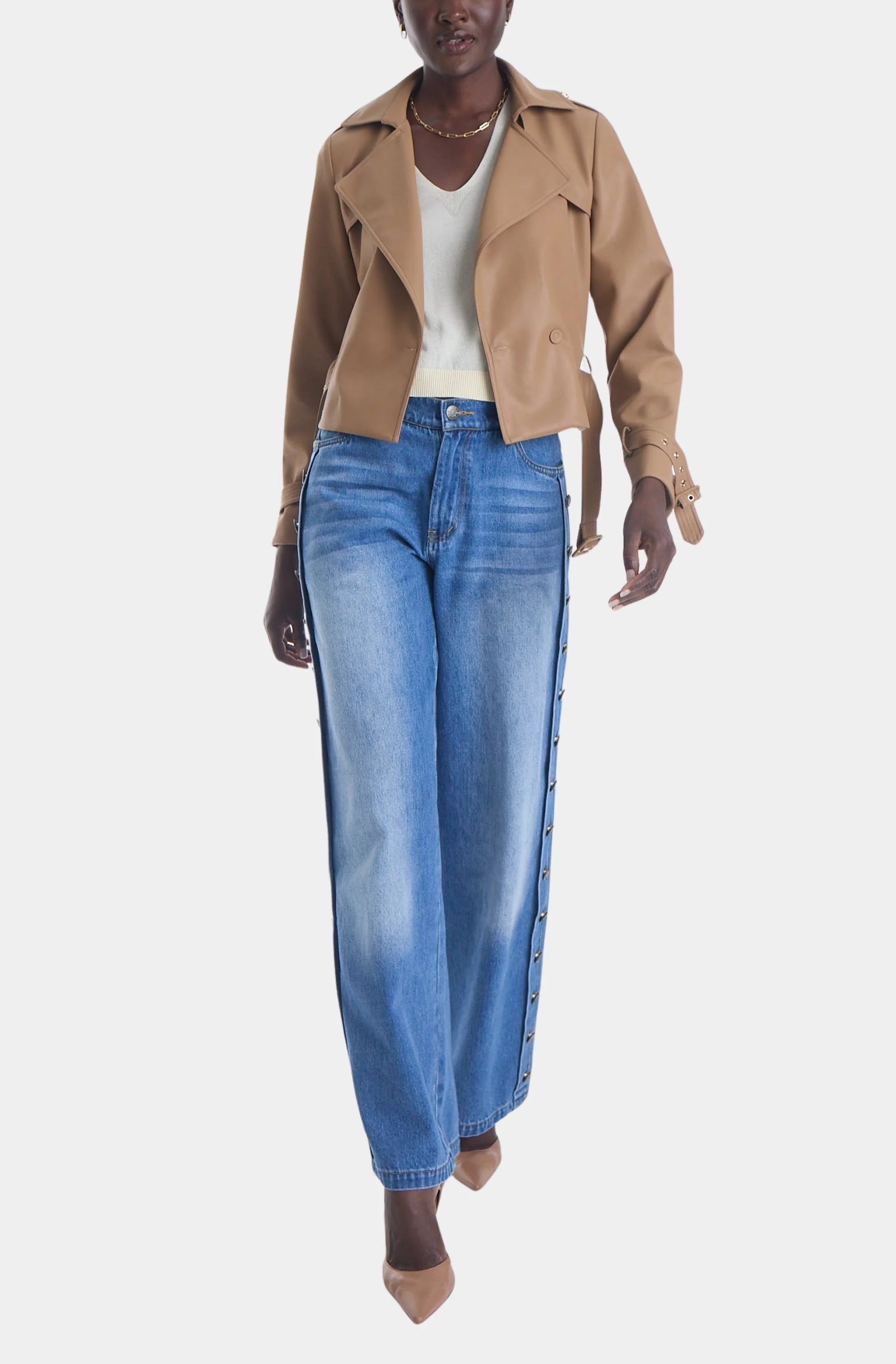 Vida Vegan Leather Trench Jacket-Camel