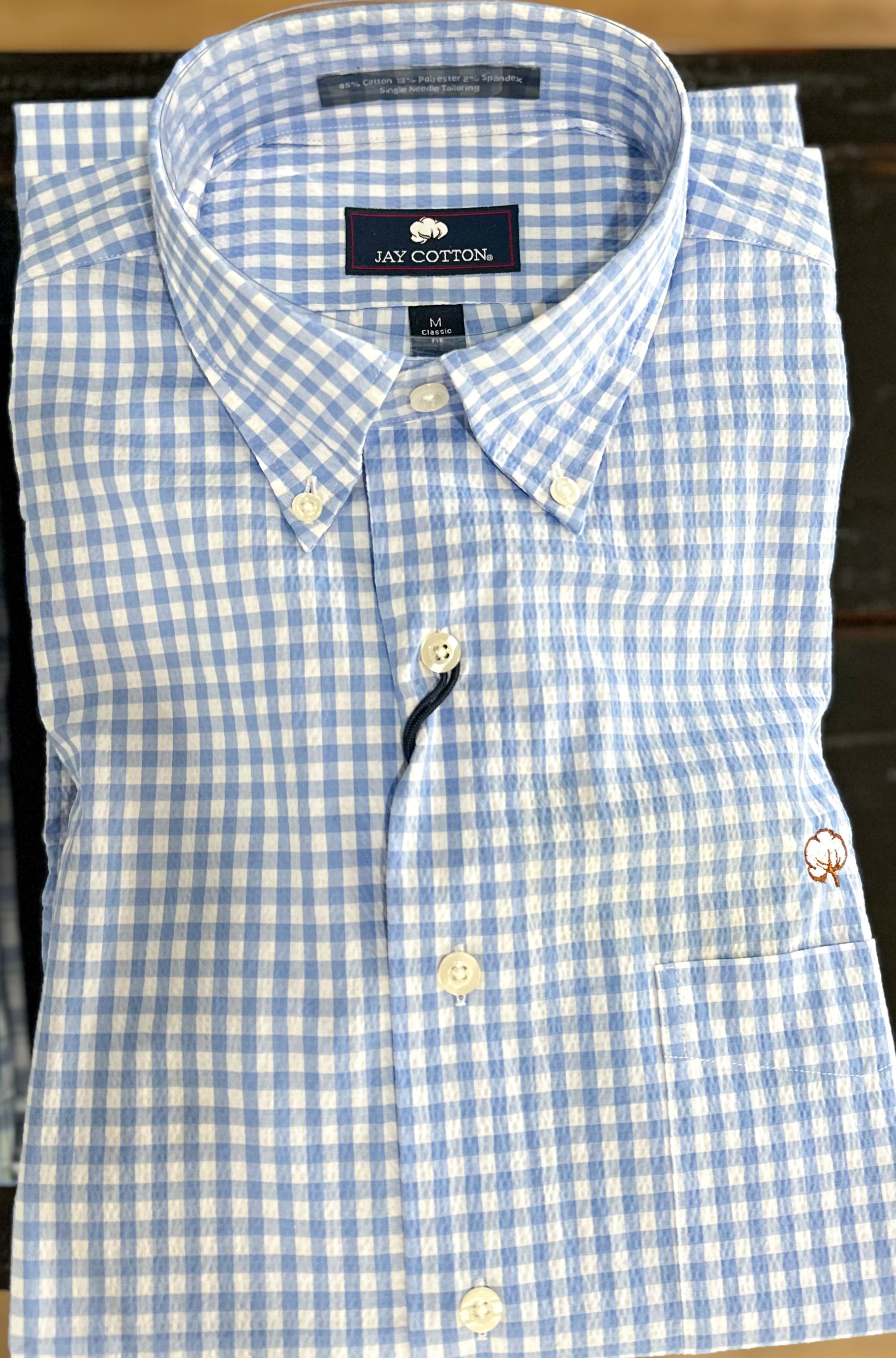 Gingham Short Sleeve Cotton Shirt - BLUE