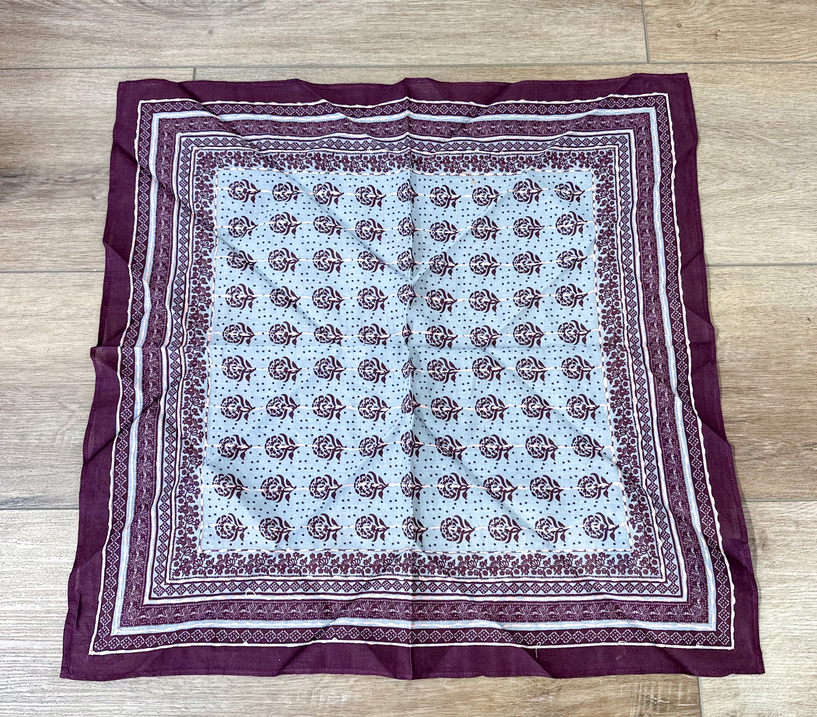Plum & Pink & White Embroidered Neck Scarf