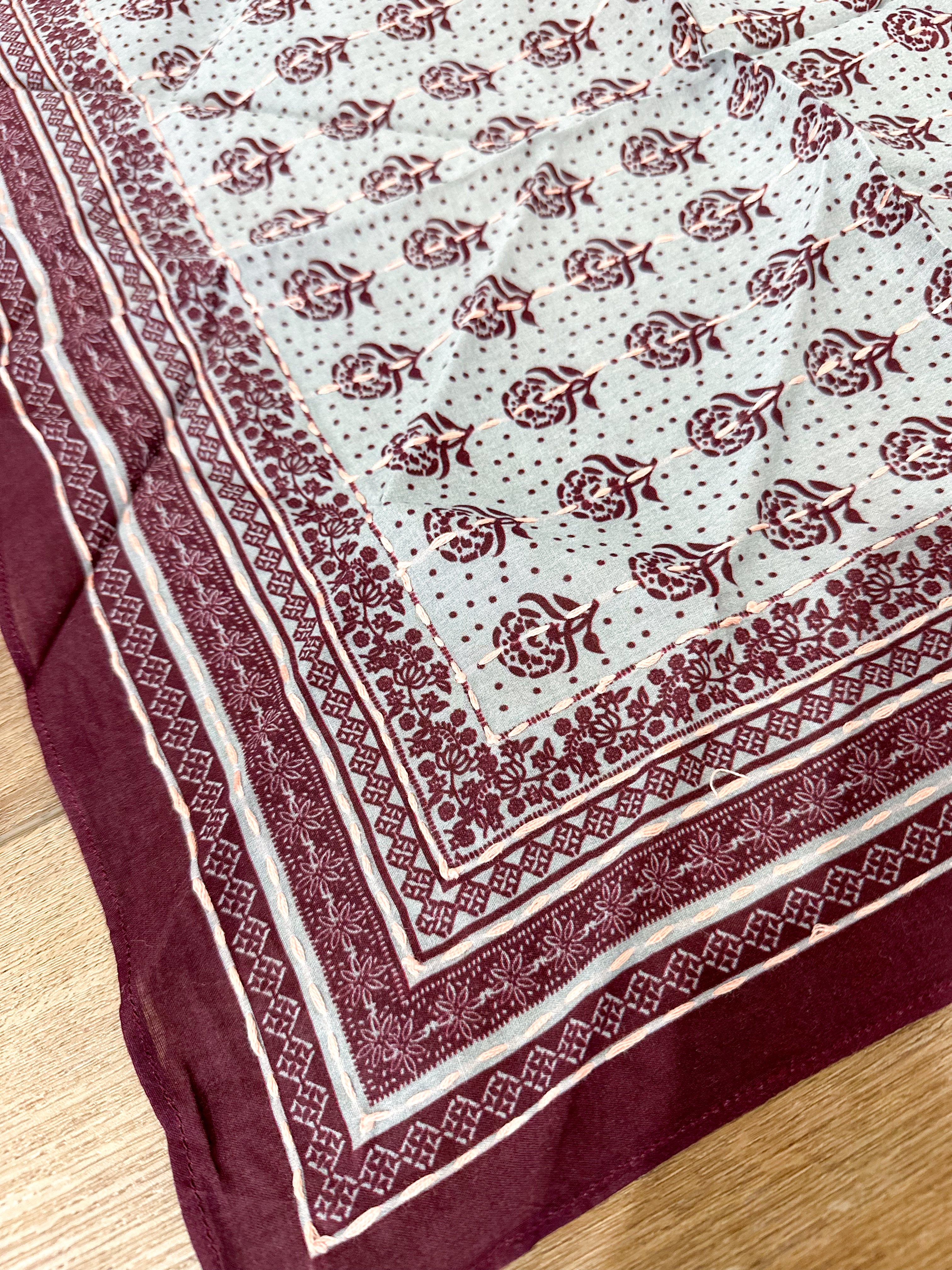 Plum & Pink & White Embroidered Neck Scarf
