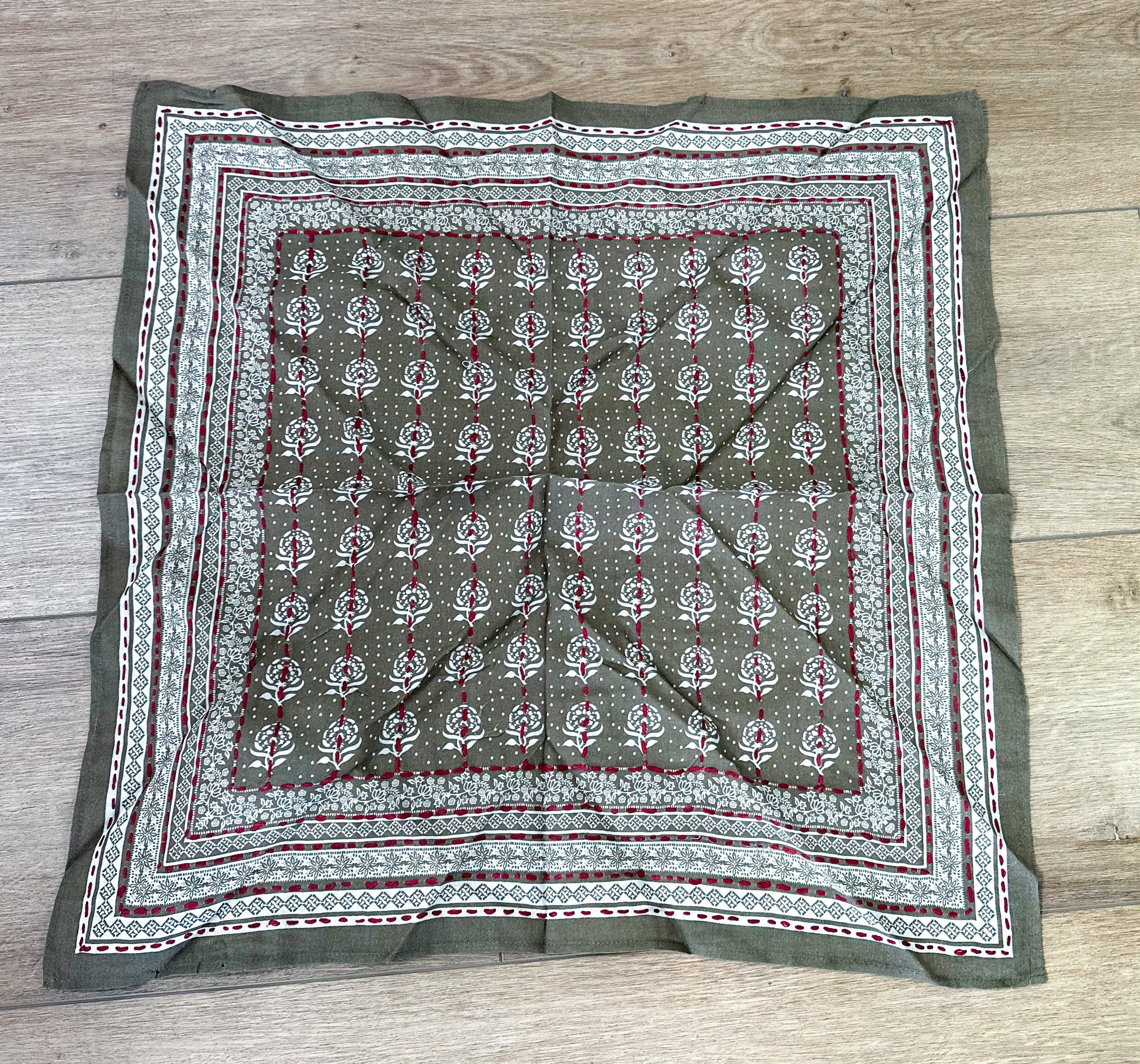 Olive Embroidered Neck Scarf