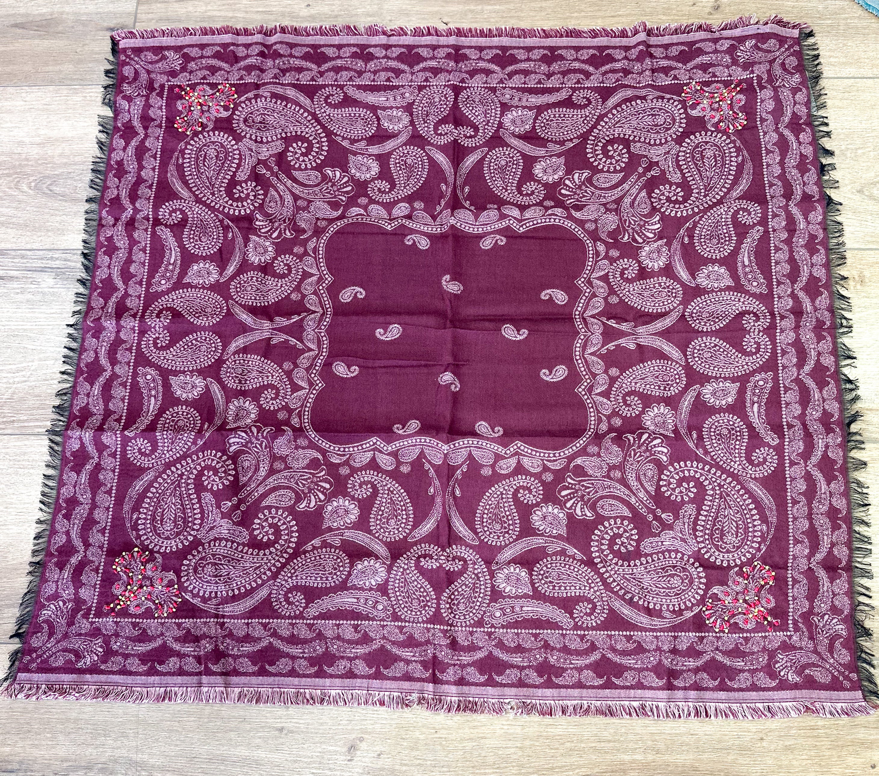 Maroon Beaded Scarf