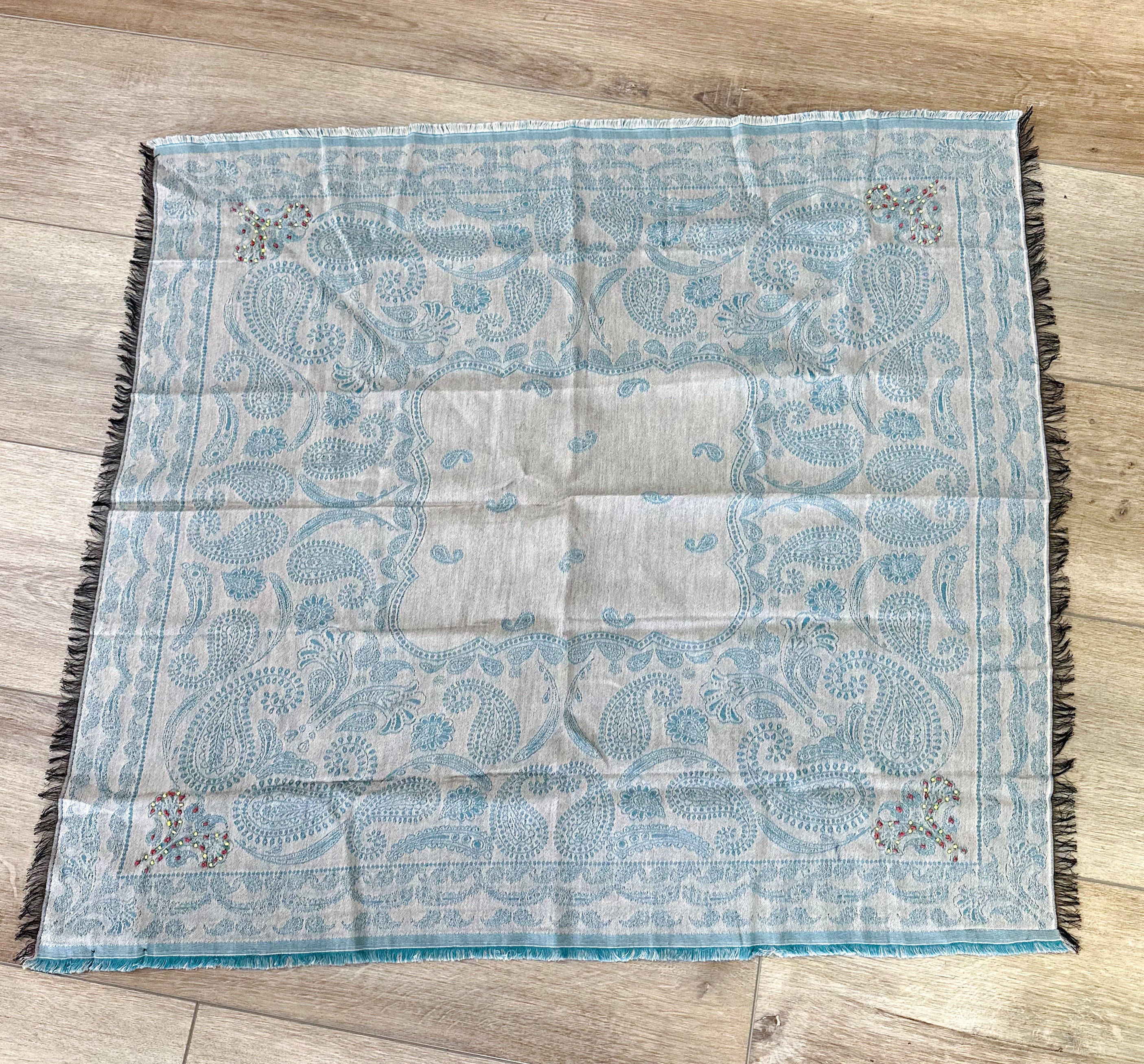 Teal & Tan Beaded Neck Scarf