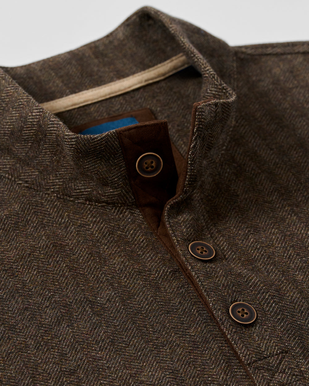 Cotton Blend Herringbone Henley - Coffee