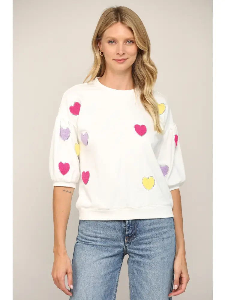 Heart SS Sweatshirt-Cream