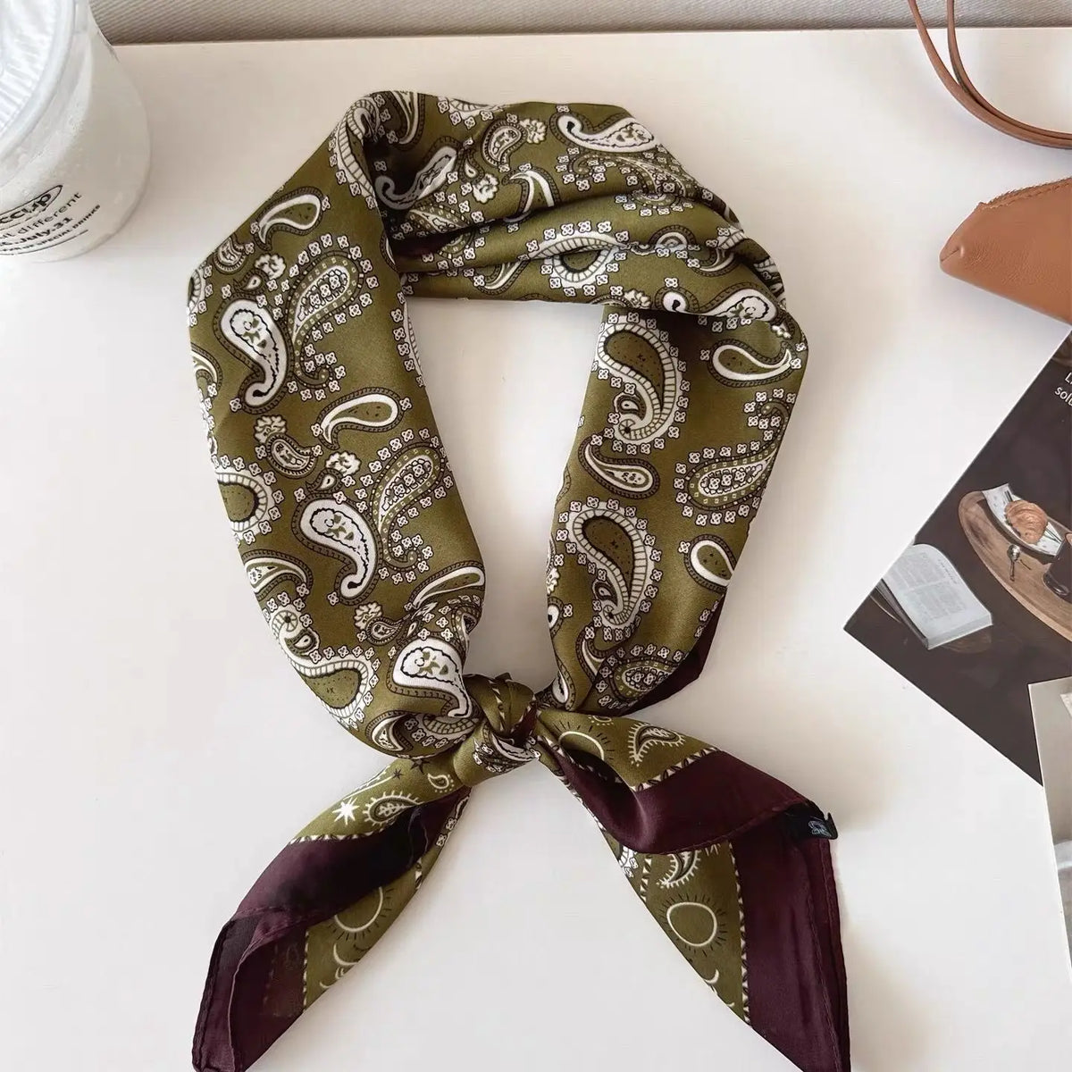 Paisley Silk Scarf-Olive