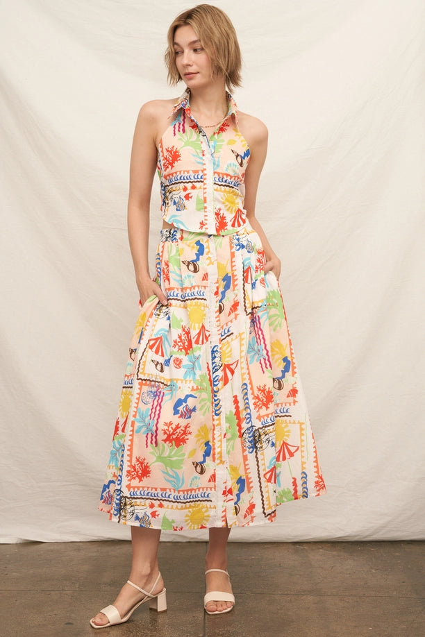 Beachy Coastal Top & Skirt Set