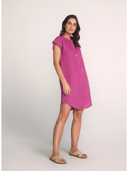 Bella Dahl Cap Sleeve Henley Dress-Plum