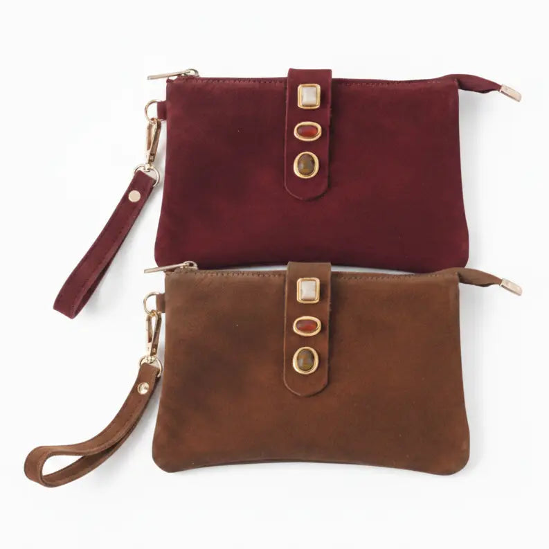 Gemstone Suede Wristlet