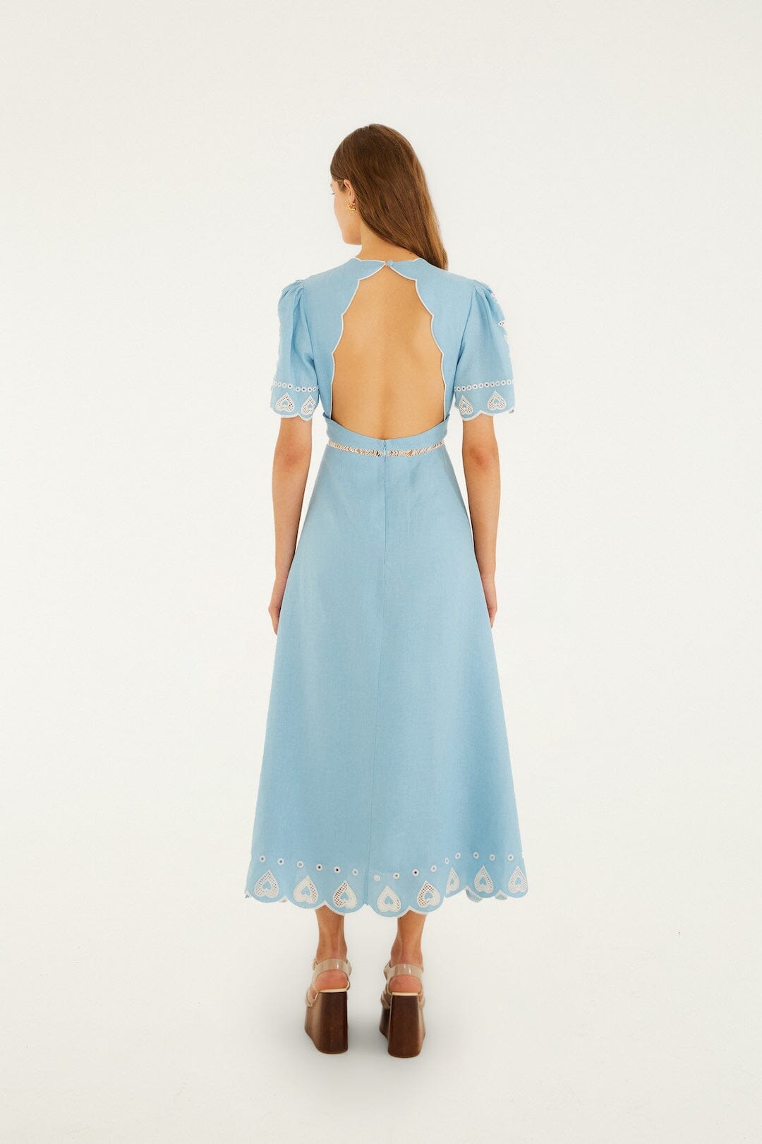 Light Blue Embroidered Euroflax™ Premium Linene Midi Dress