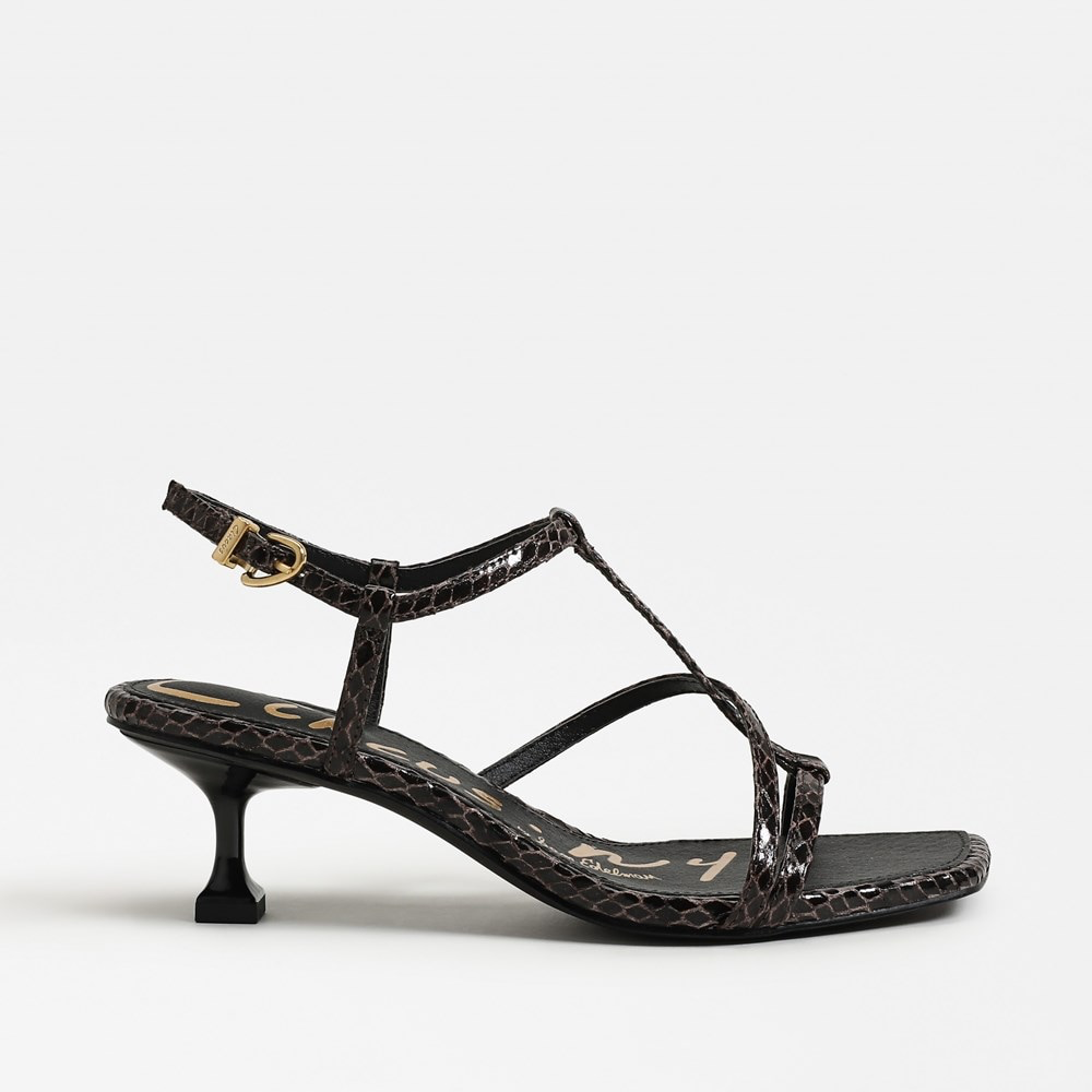 Jaida Kitten Heel Sandal - Dark Brown Snakeskin