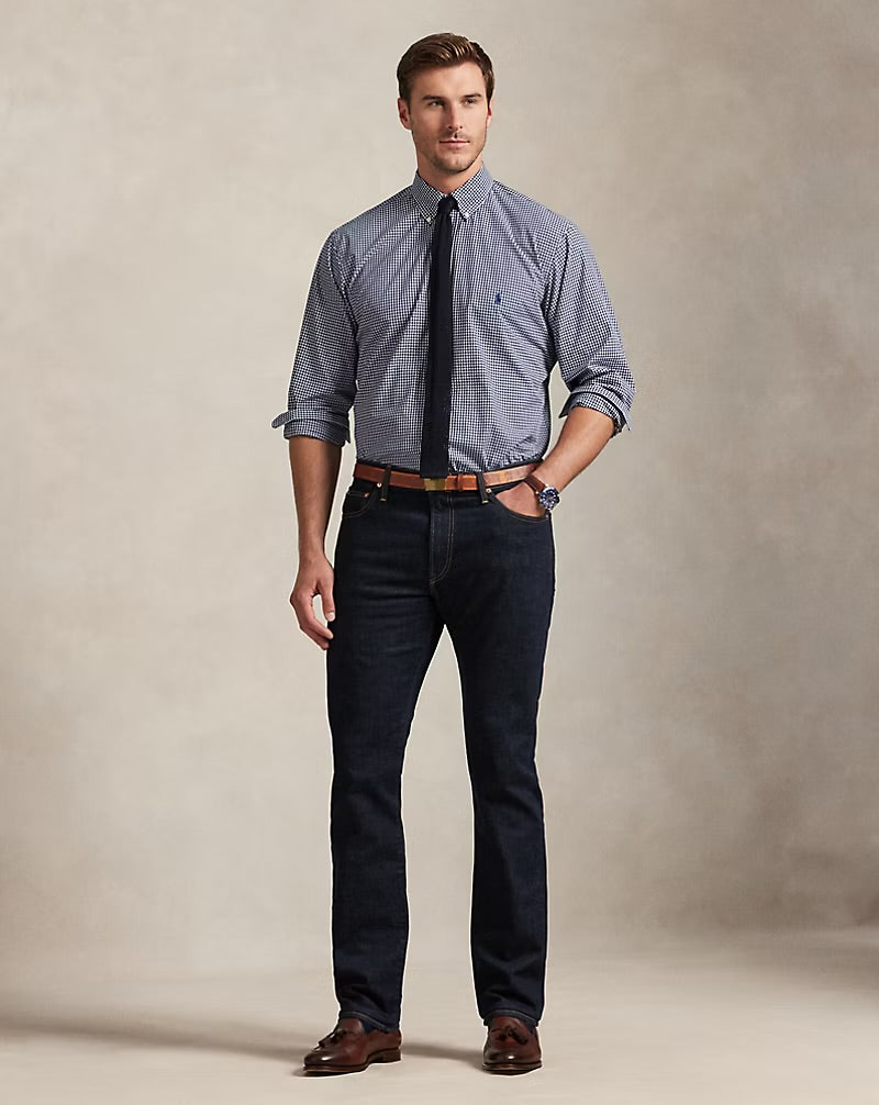 Stretch Poplin Sport Shirt - Navy Gingham