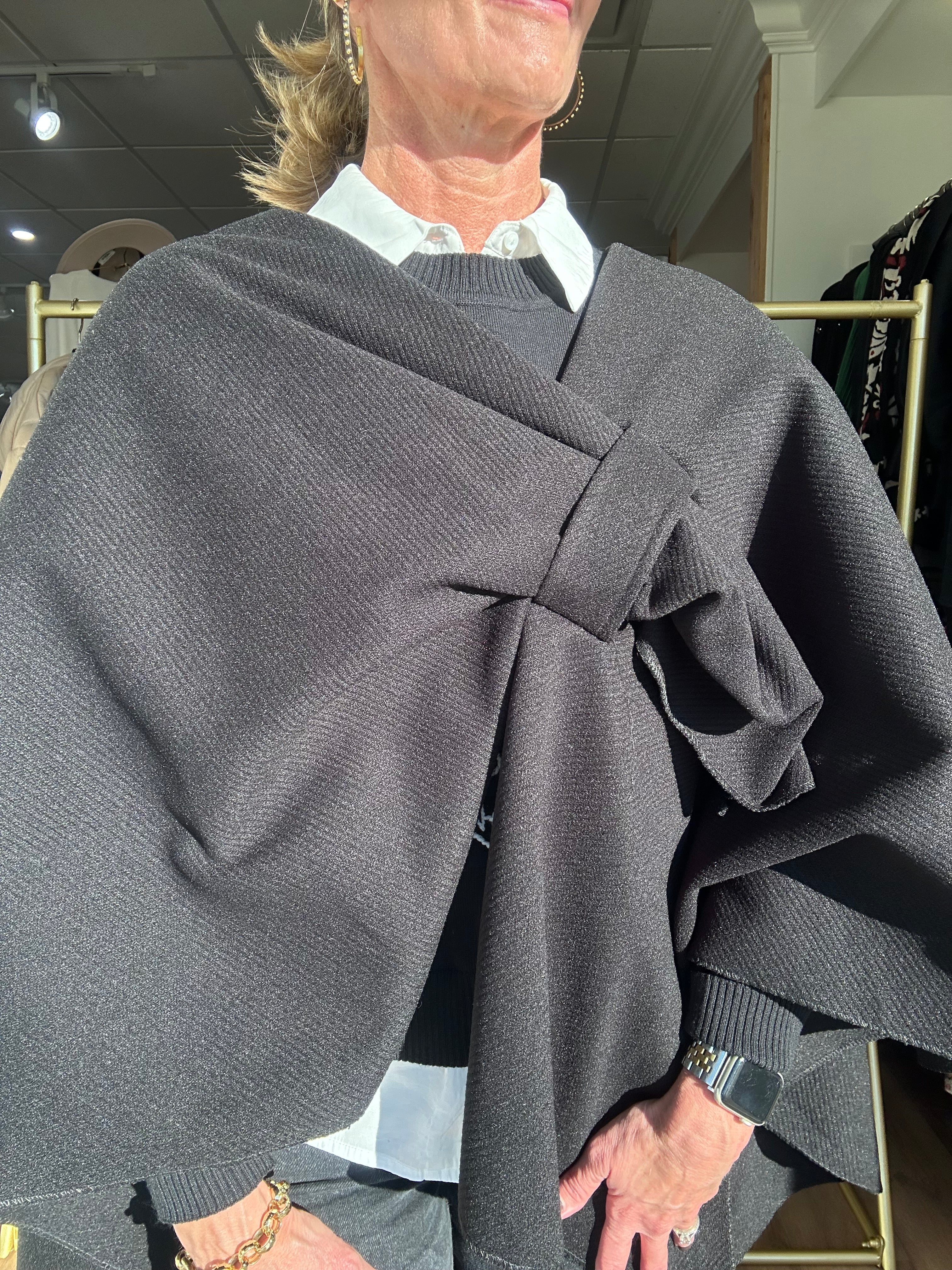 Sally Textured Cross Front Wrap Shawl-Black