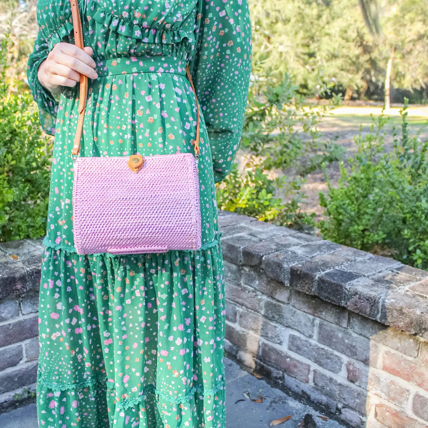 Bridget Rattan Bag & Clutch in Pink