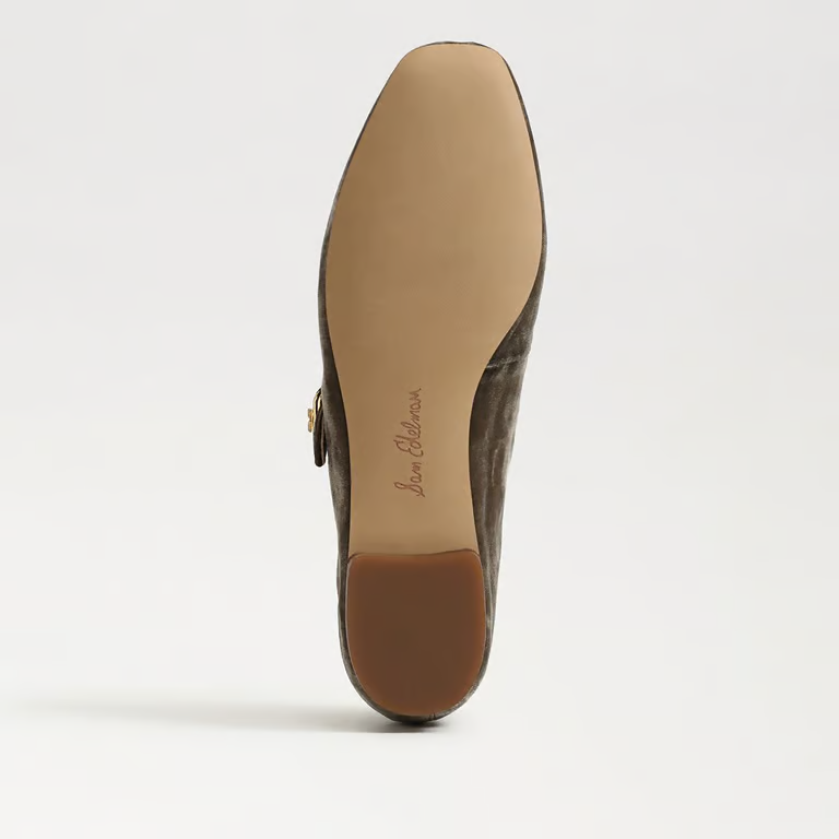 Michaela Mary Jane Flat - Dark Sage Velvet