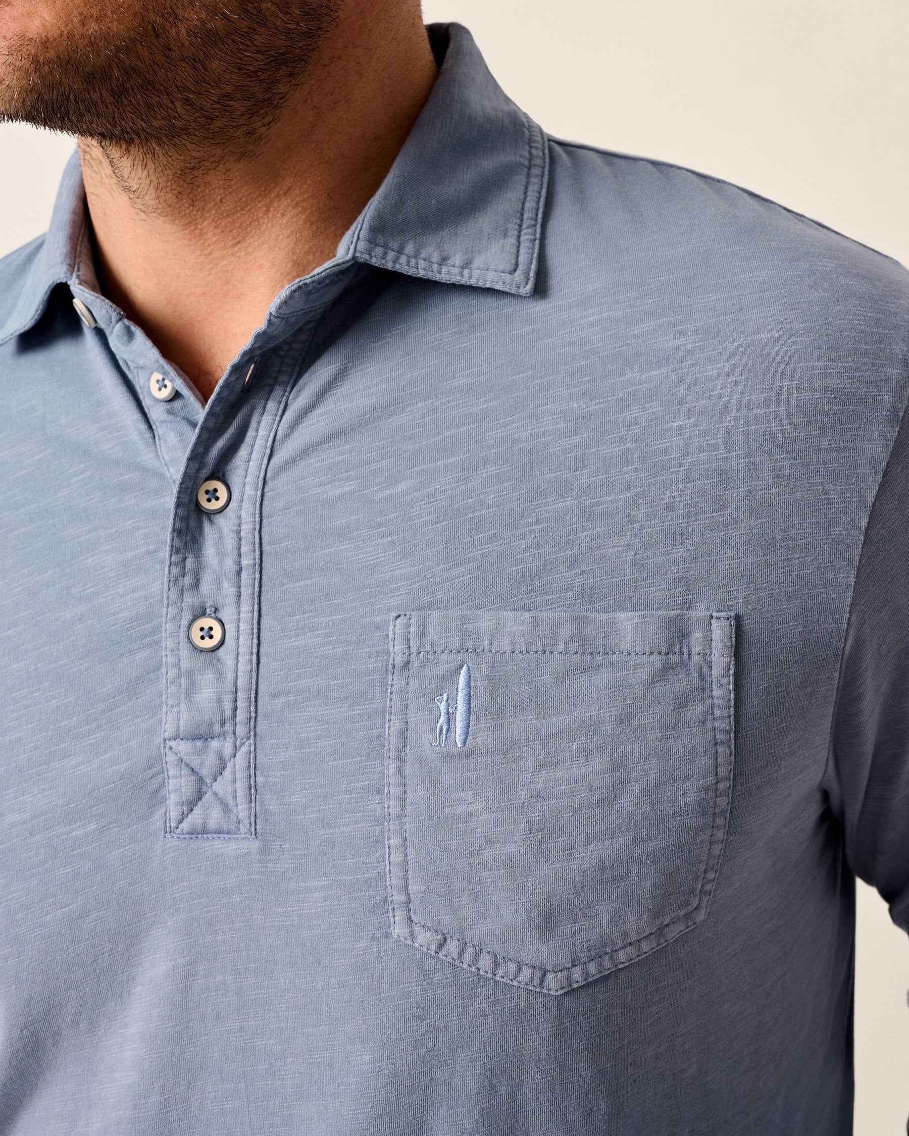 Original Long Sleeve 4-Button Polo - Coastal Wash