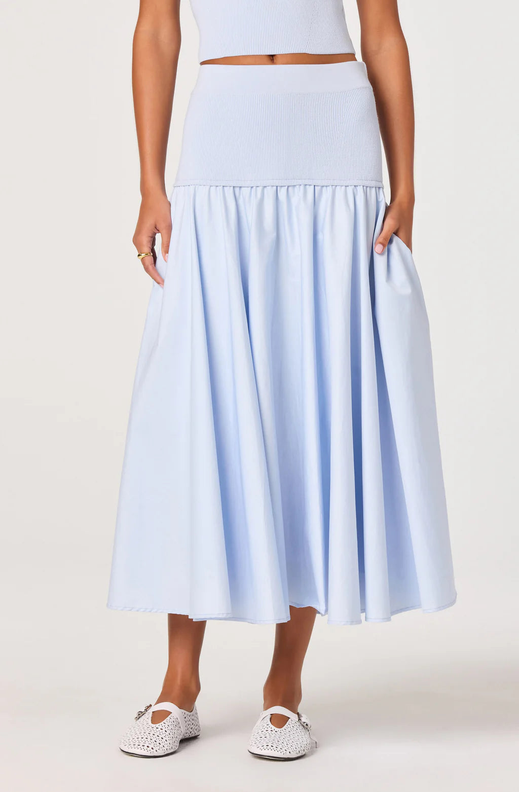 Thesan Mixed Media Skirt-Sky Blue