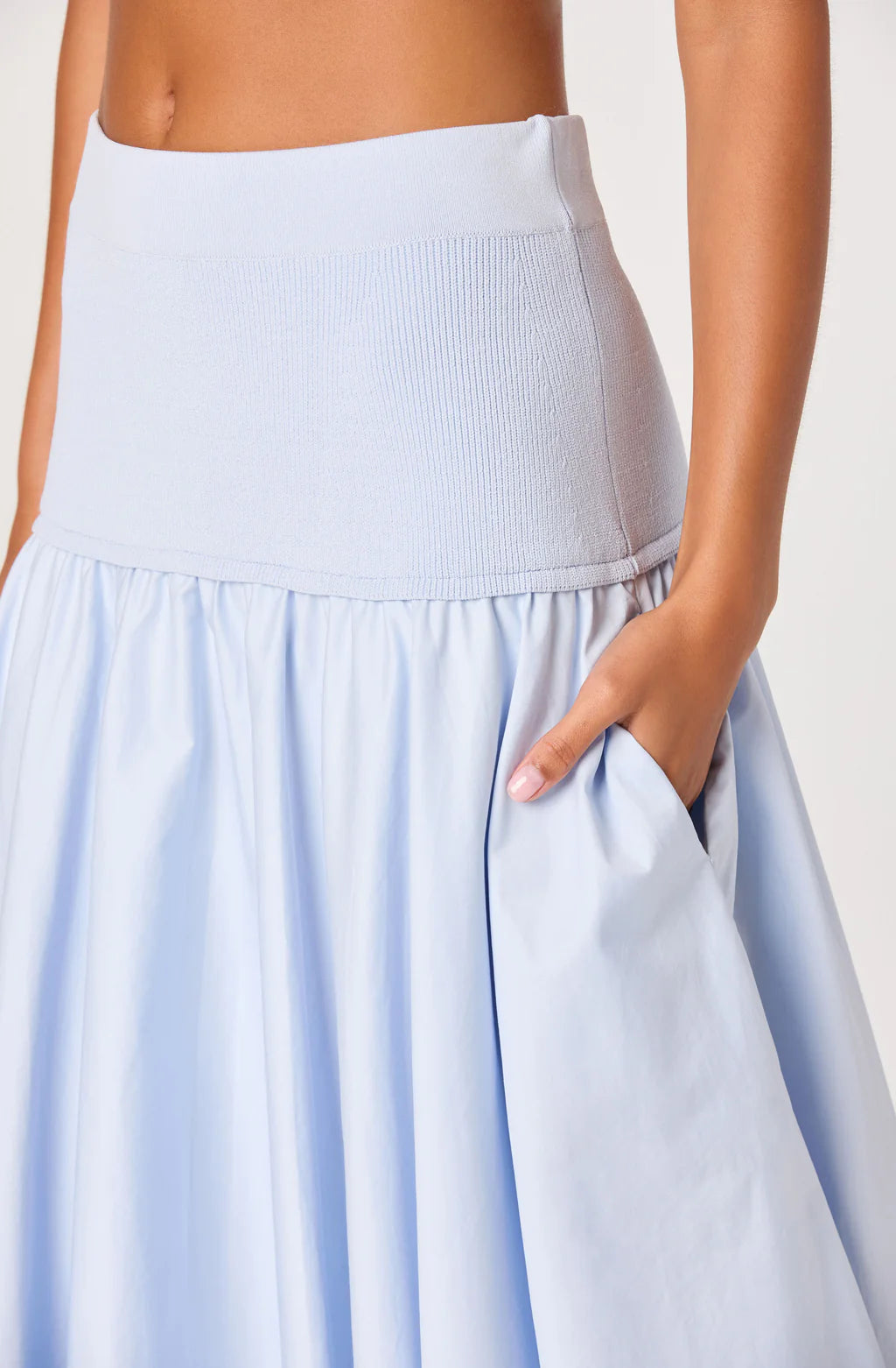 Thesan Mixed Media Skirt-Sky Blue