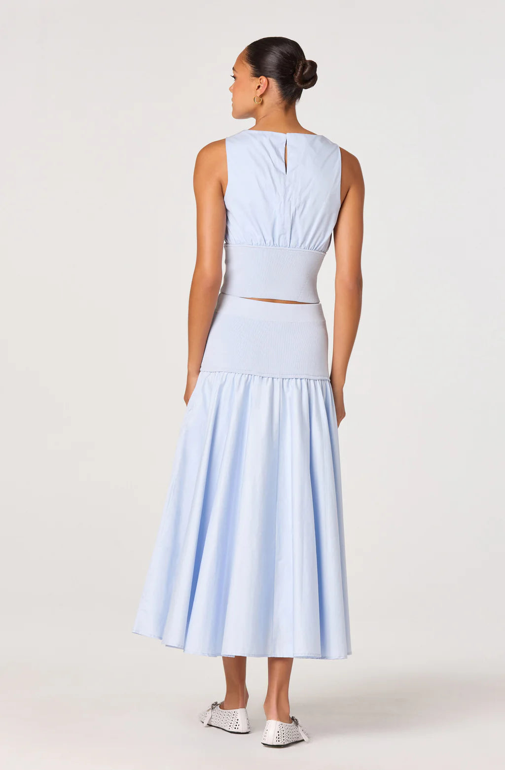 Thesan Mixed Media Gathered Top-Sky Blue