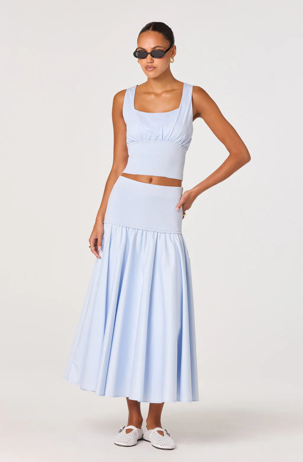 Thesan Mixed Media Skirt-Sky Blue