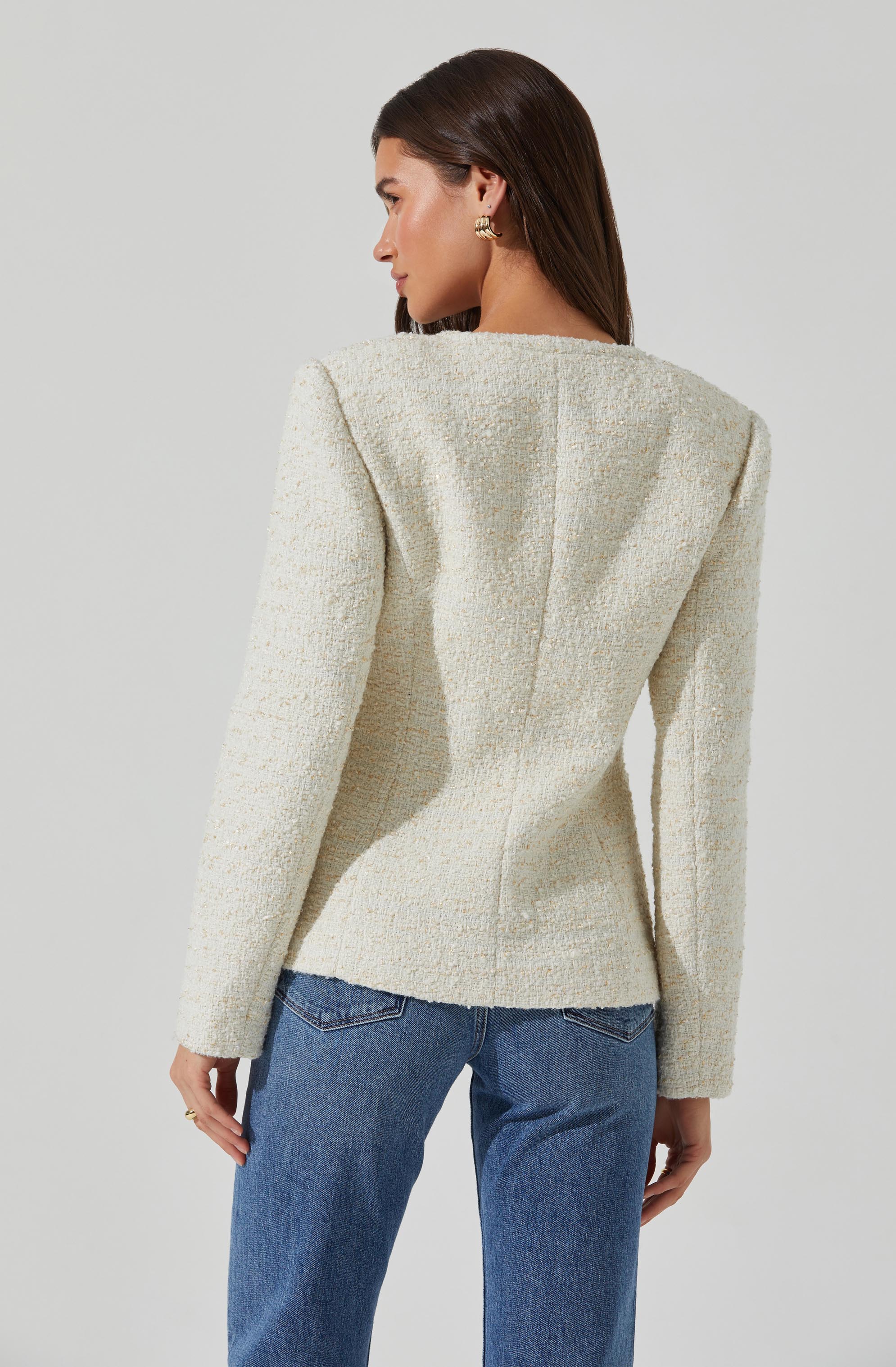 Sarae Collarless Tweed Jacket