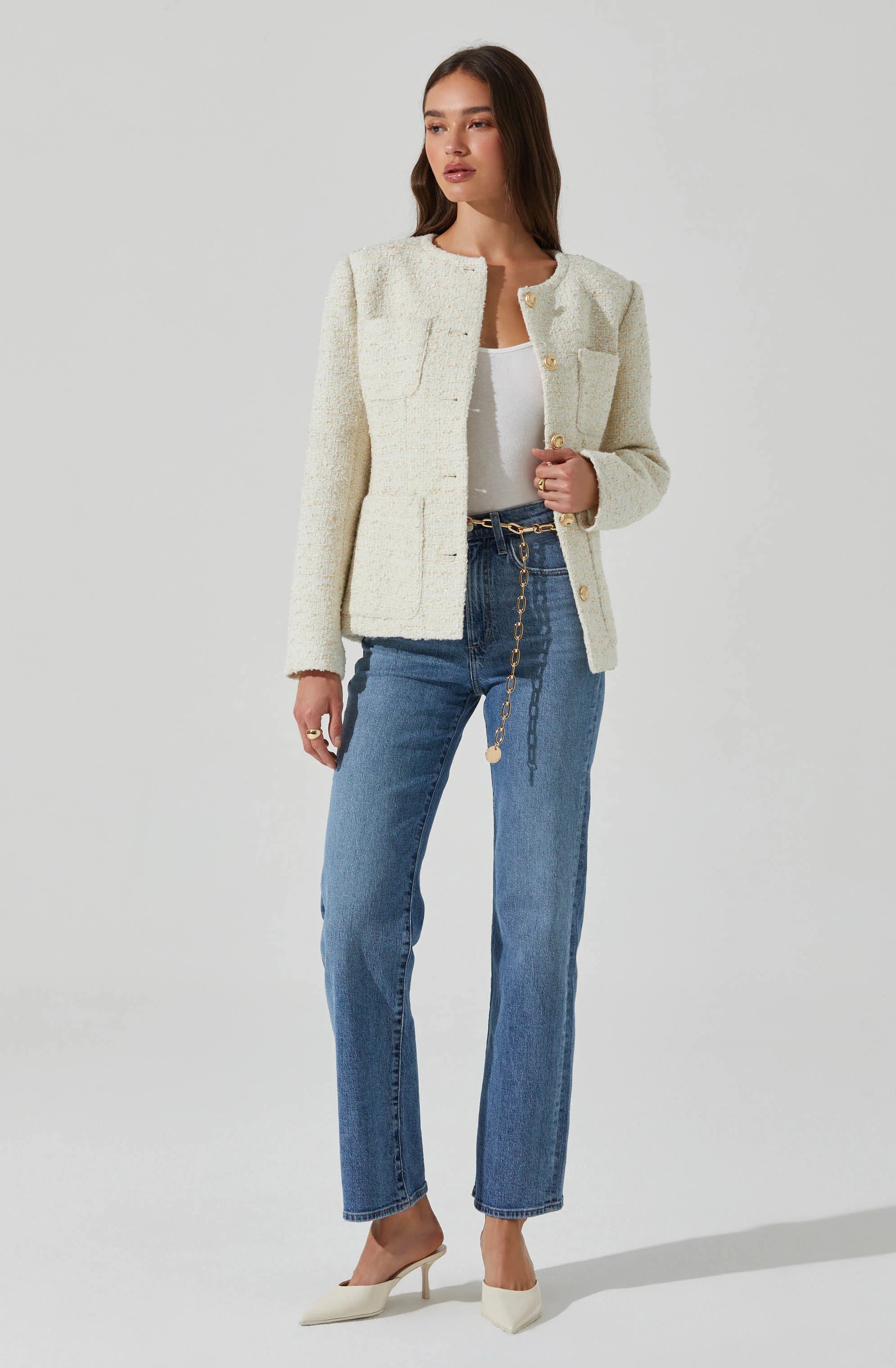 Sarae Collarless Tweed Jacket