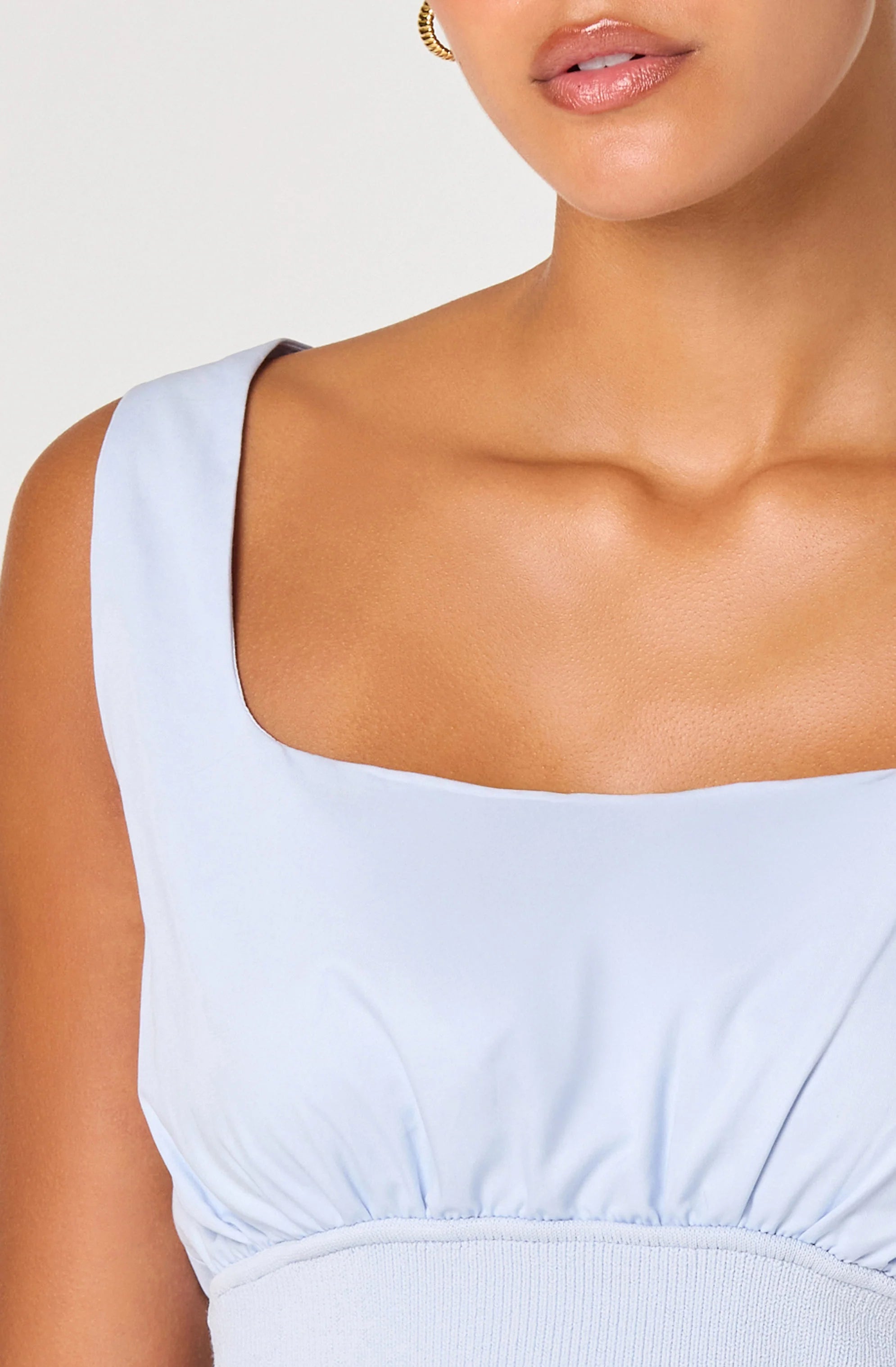 Thesan Mixed Media Gathered Top-Sky Blue