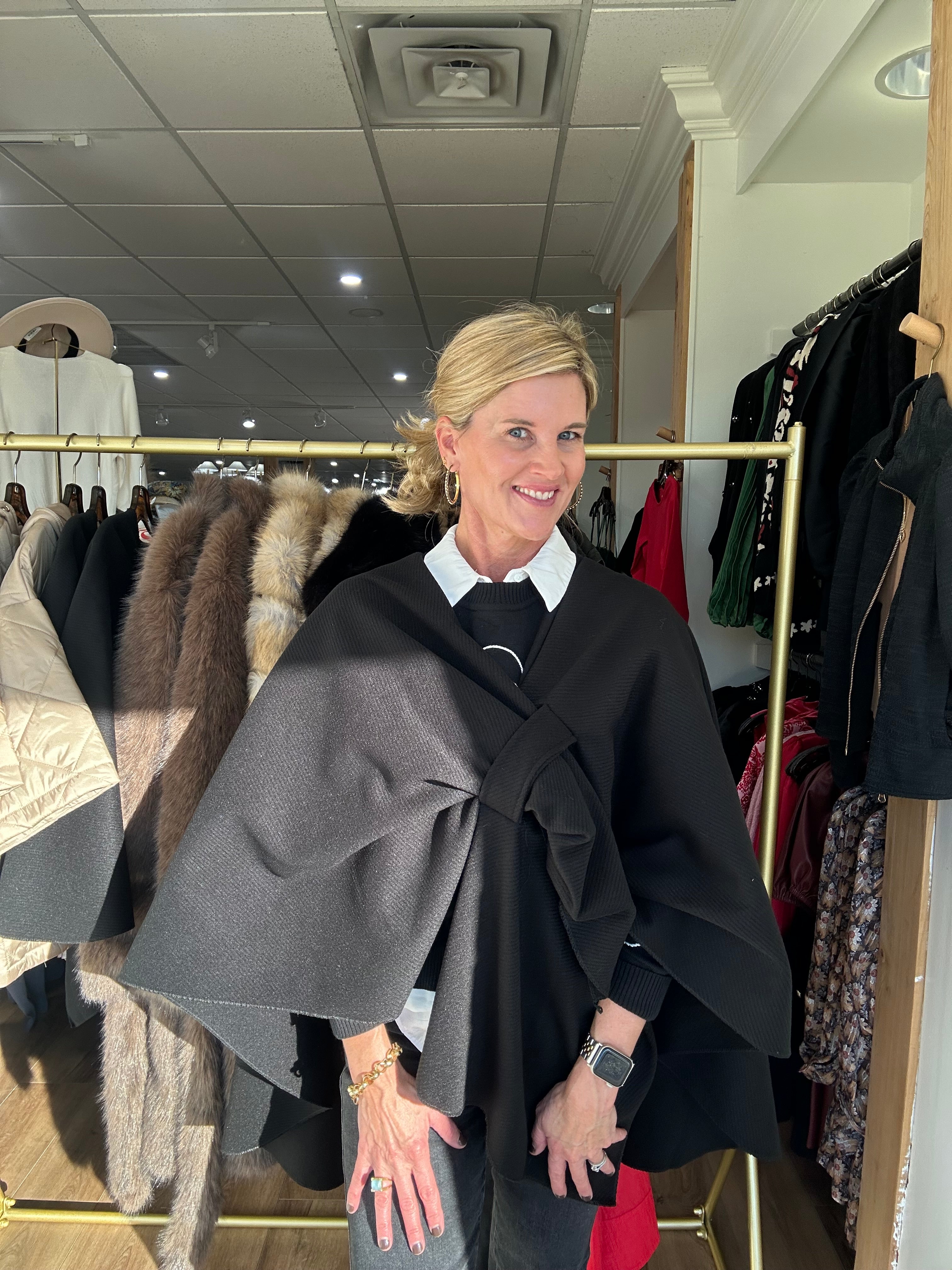 Sally Textured Cross Front Wrap Shawl-Black