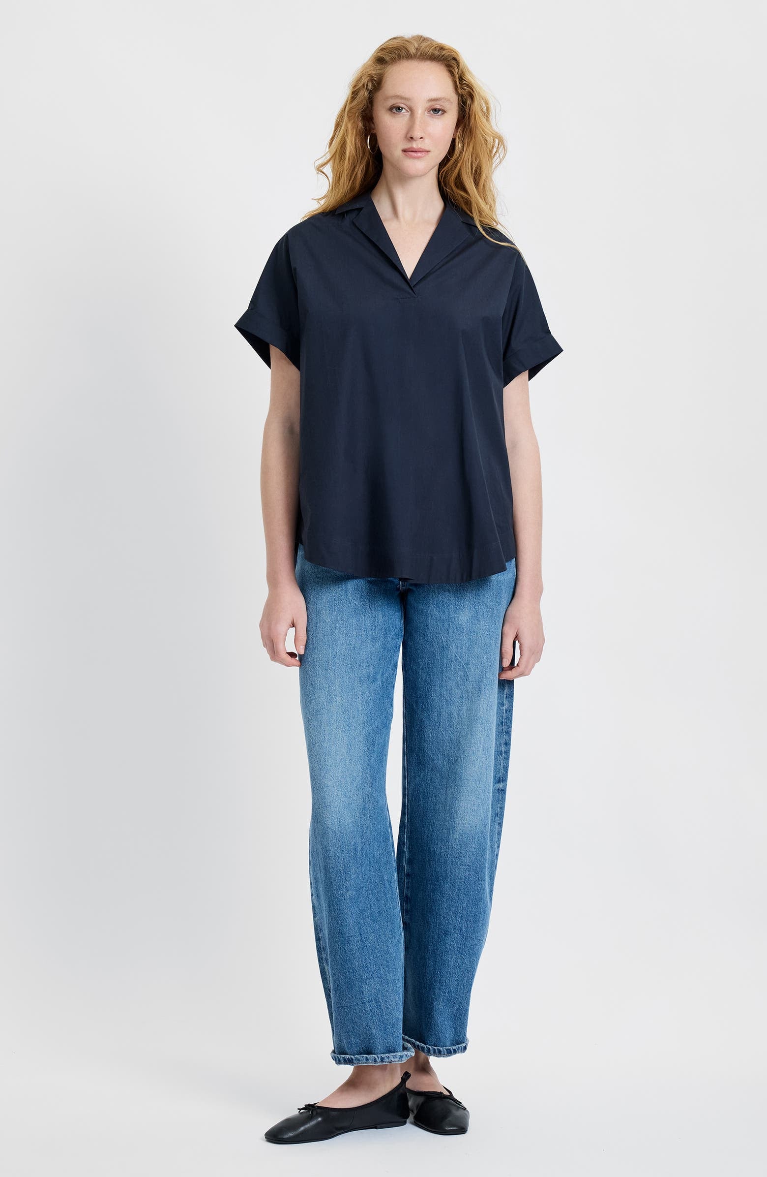 Poplin Collar Popver Top - Marine