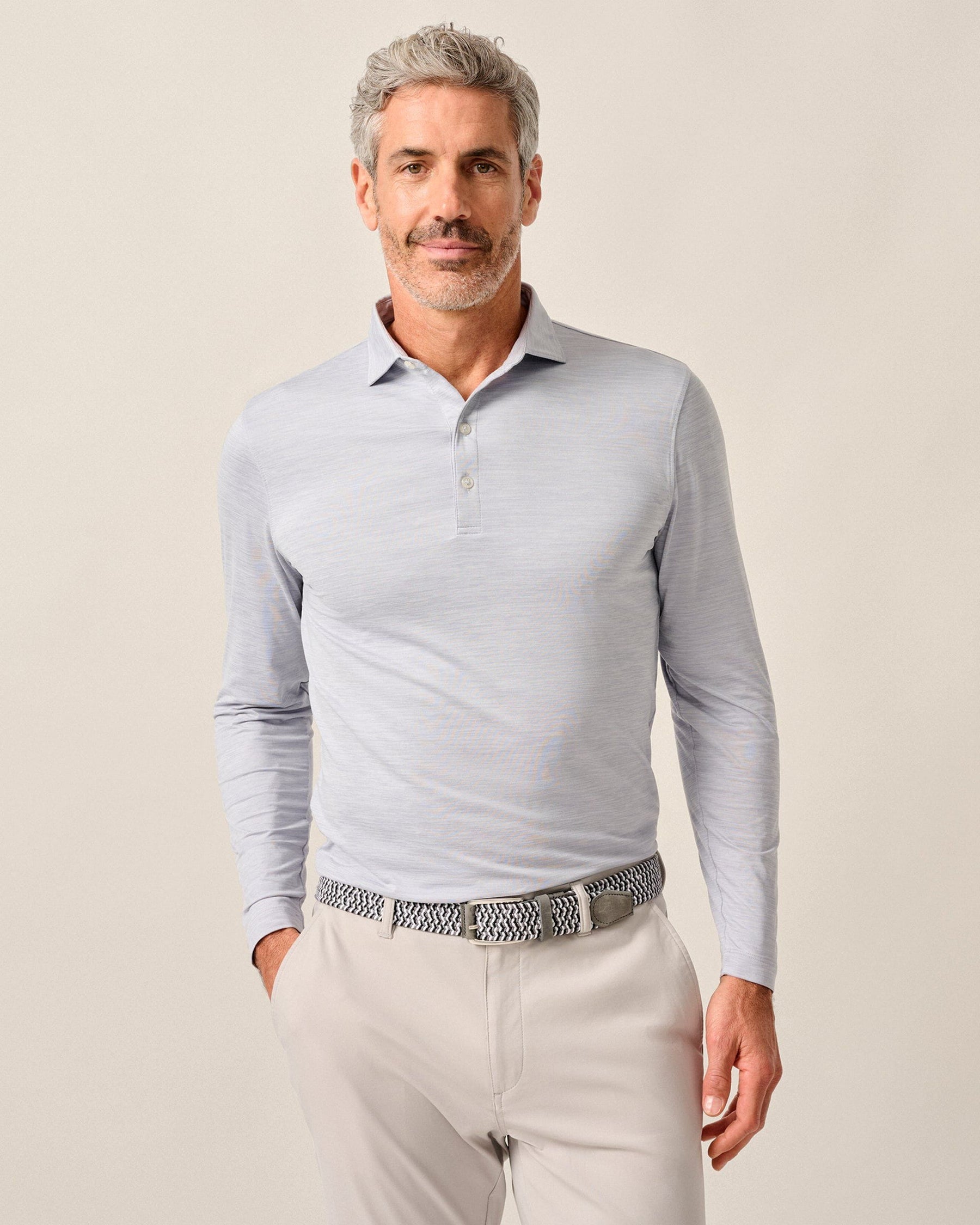 Featherweight Long Sleeve Polo - Light Gray