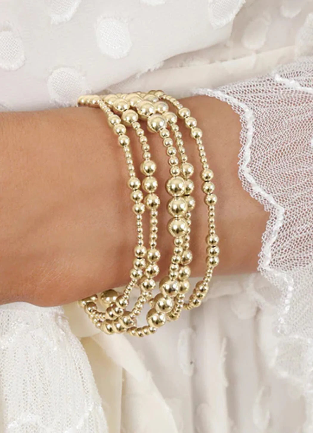 Classic Joy Pattern 6mm Gold Bead Bracelet-EN