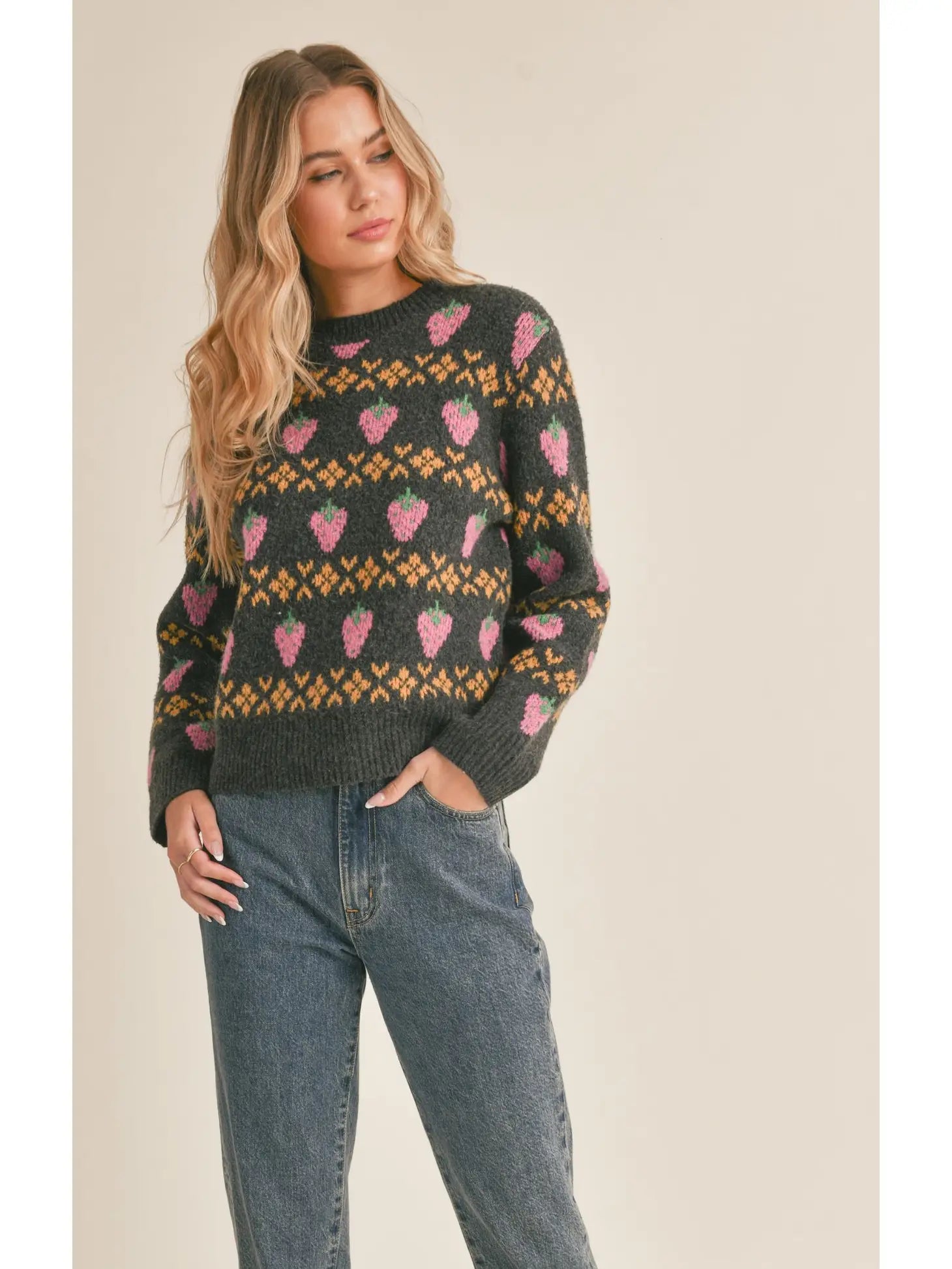 Berry Sweet Knit Charcoal Sweater