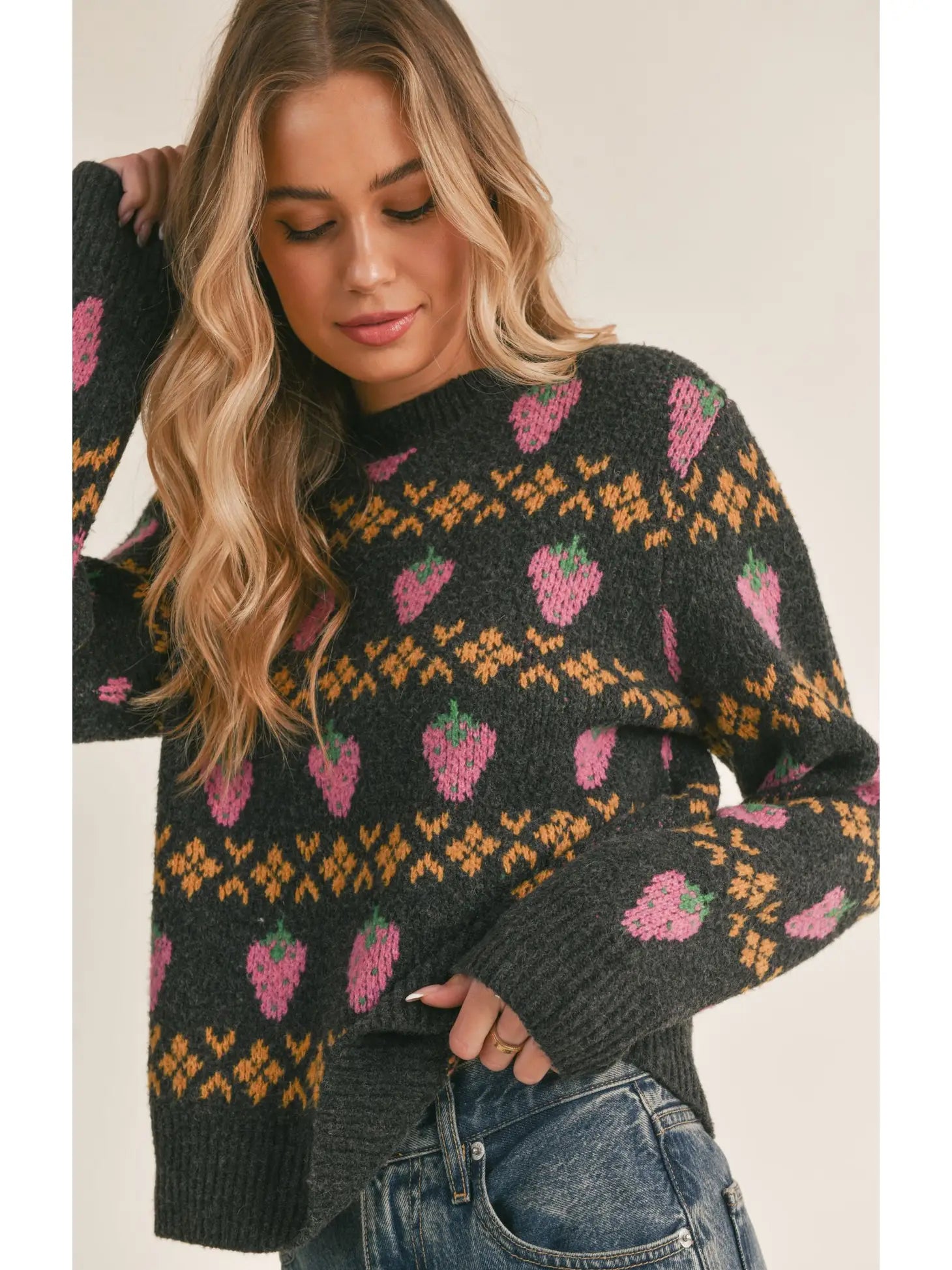 Berry Sweet Knit Charcoal Sweater