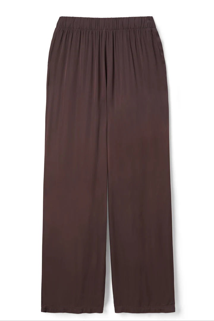 Camile Satin Wide Leg Pants-Cocoa