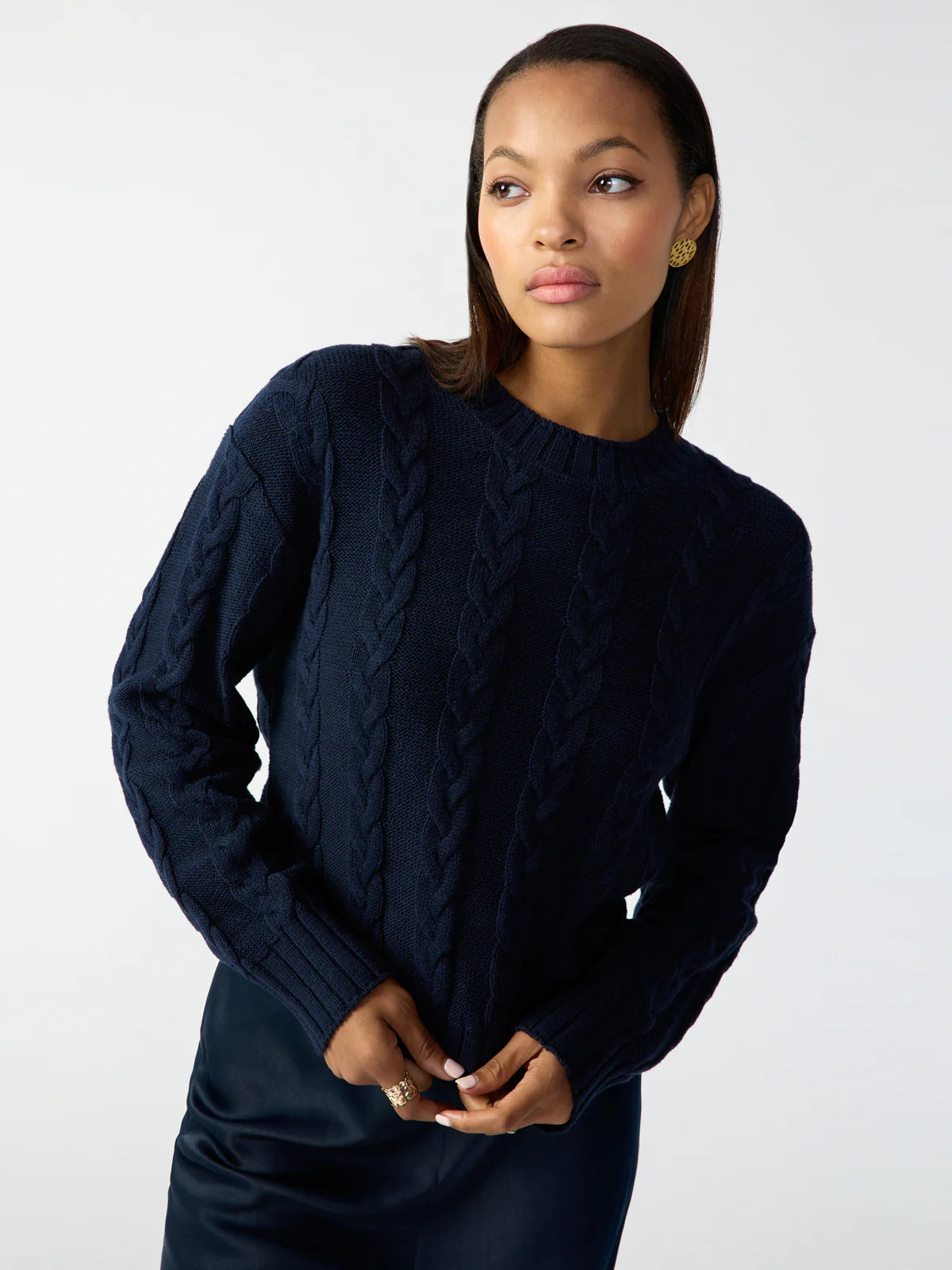 The Cable Sweater-Navy