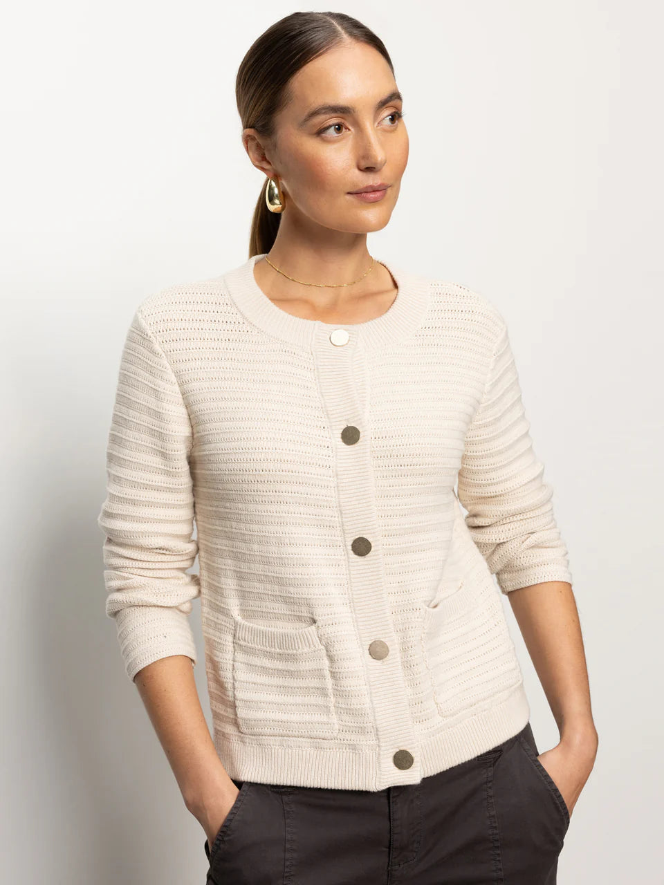 Pointelle Knitted Jacket-OAT