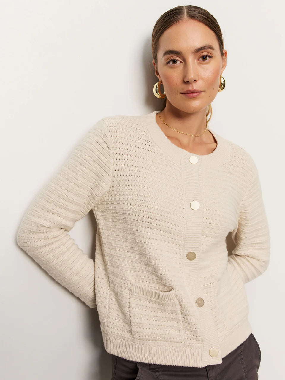 Pointelle Knitted Jacket-OAT